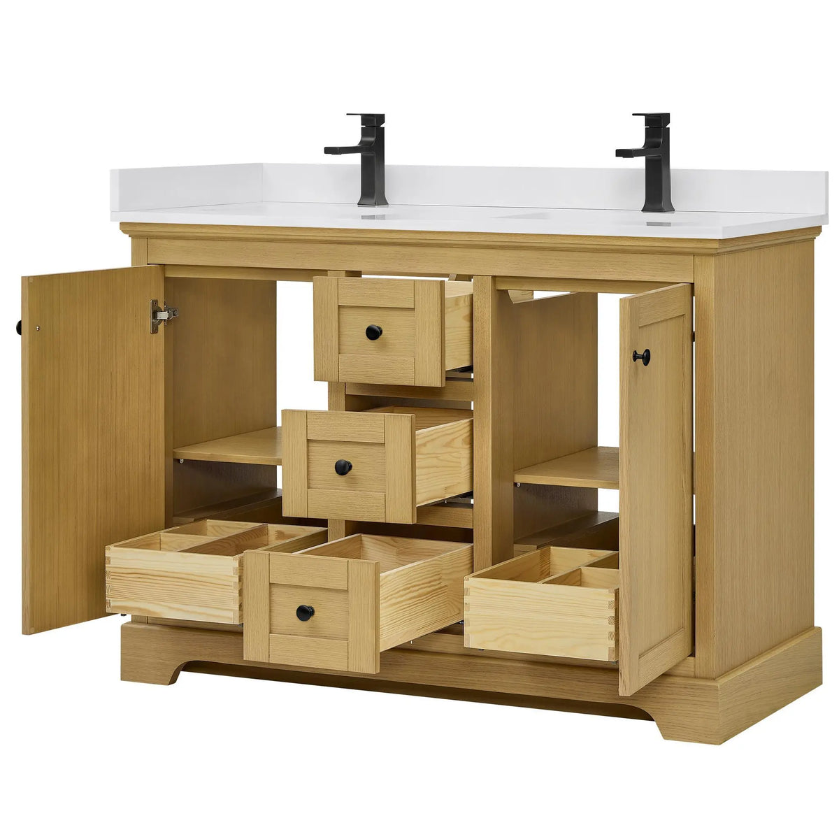 48" Avery Double Bathroom Vanity Honey Oak Matte Black Trim by wyndham View 23