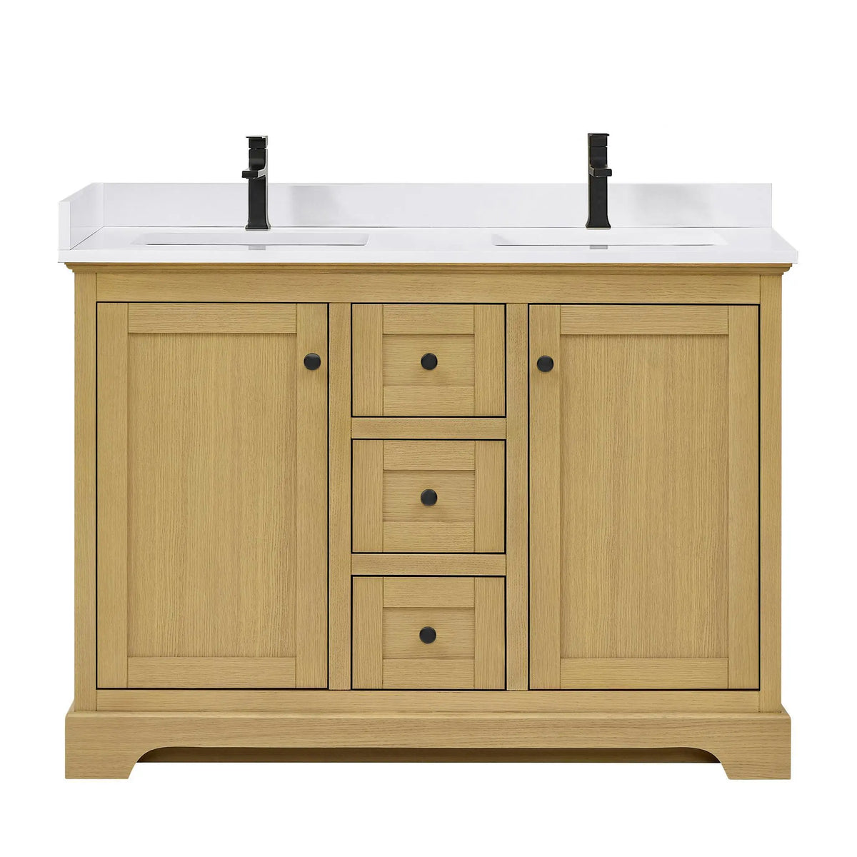 48" Avery Double Bathroom Vanity Honey Oak Matte Black Trim by wyndham View 21