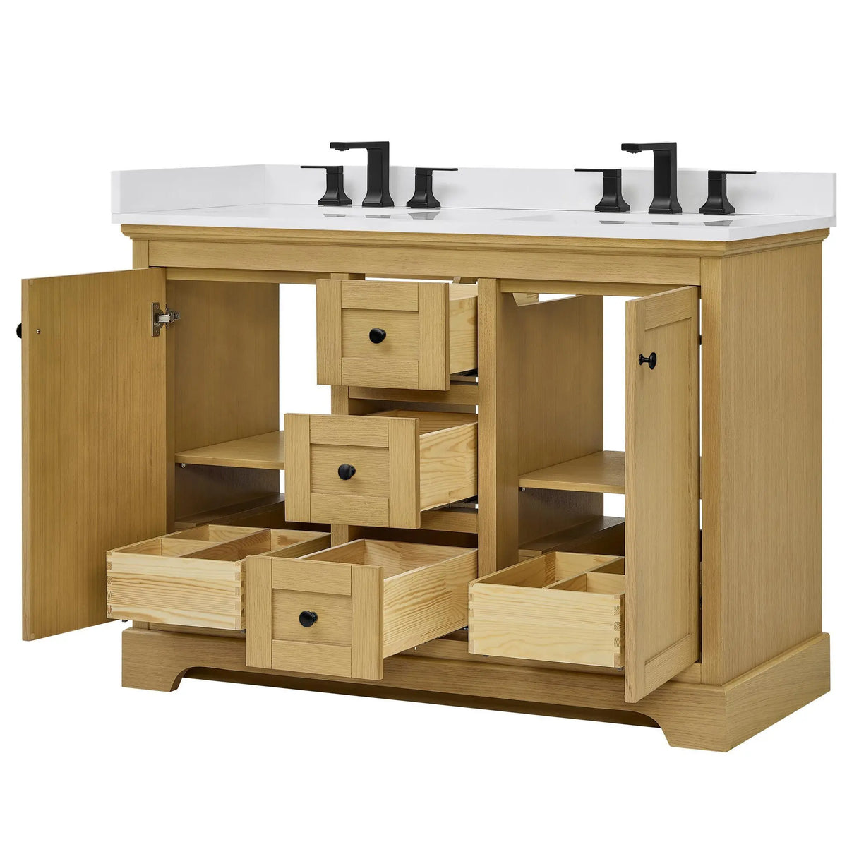 48" Avery Double Bathroom Vanity Honey Oak Matte Black Trim by wyndham View 28