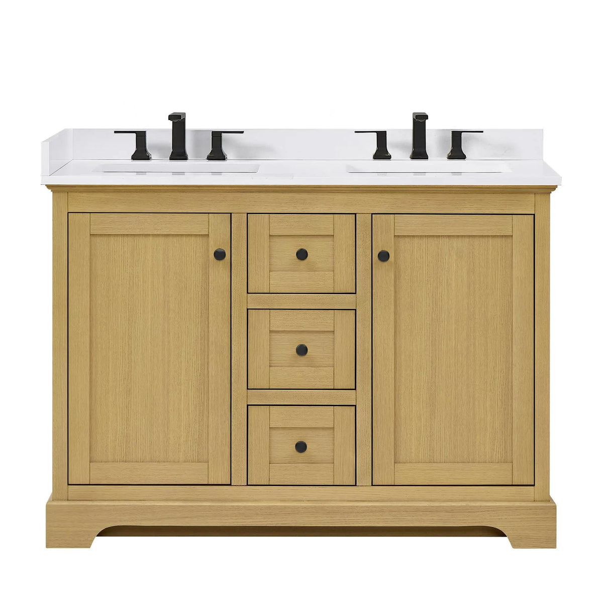 48" Avery Double Bathroom Vanity Honey Oak Matte Black Trim by wyndham View 26