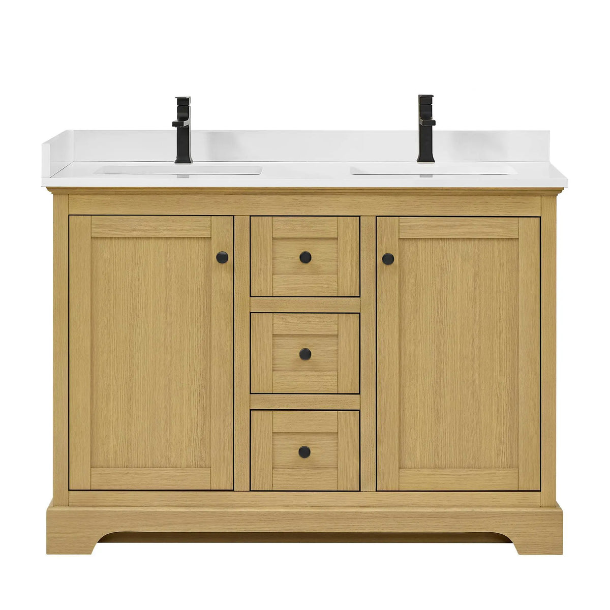 48" Avery Double Bathroom Vanity Honey Oak Matte Black Trim by wyndham View 31