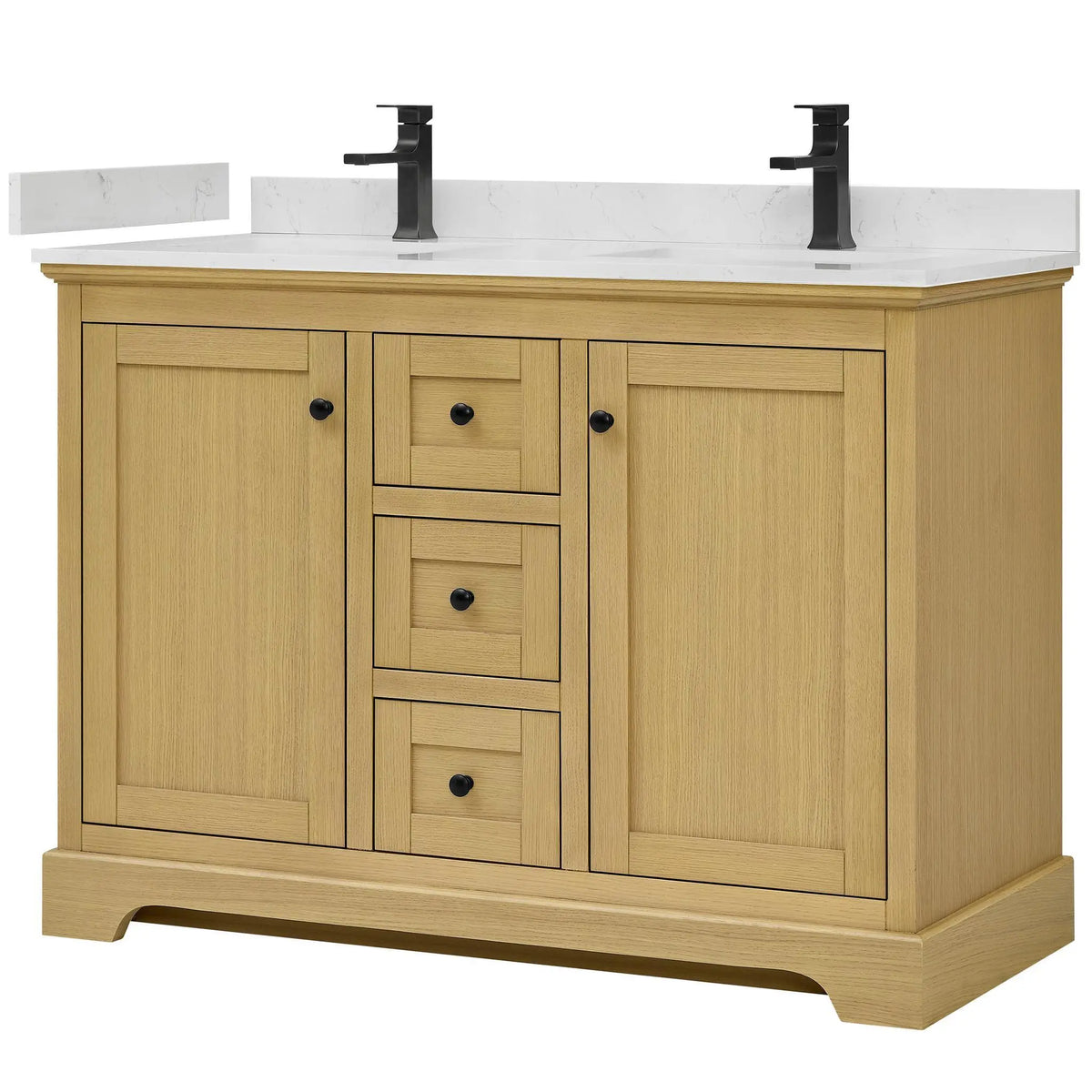 48" Avery Double Bathroom Vanity Honey Oak Matte Black Trim by wyndham View 5
