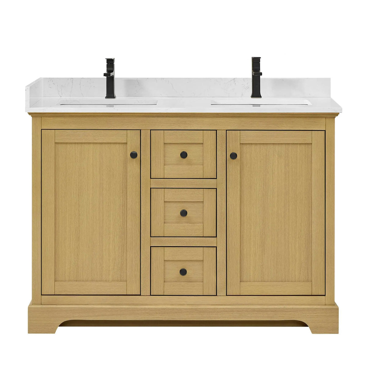 48" Avery Double Bathroom Vanity Honey Oak Matte Black Trim by wyndham View 1