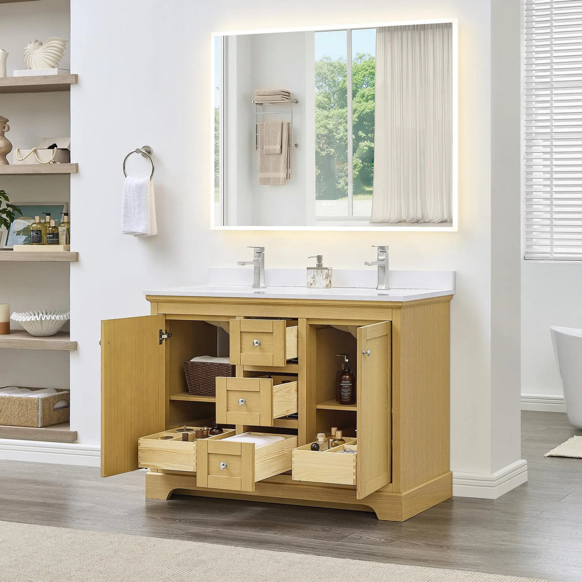 48" Avery Double Bathroom Vanity Honey Oak Polished Chrome Trim by wyndham View 22