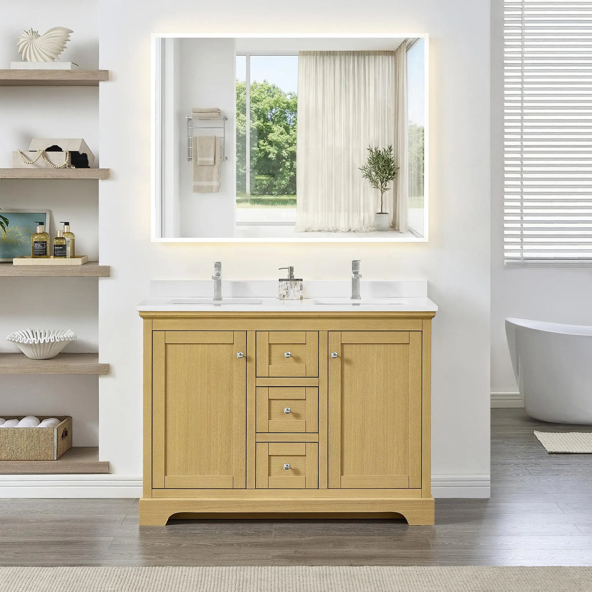 48" Avery Double Bathroom Vanity Honey Oak Polished Chrome Trim by wyndham View 34