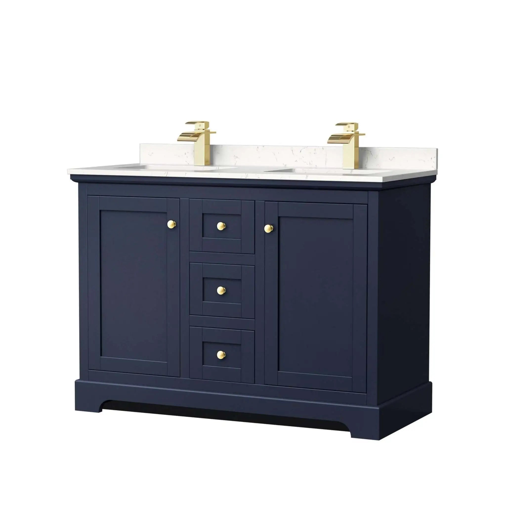 48" Avery Double Bathroom Vanity in Dark Blue with Brushed Gold Trim by Wyndham