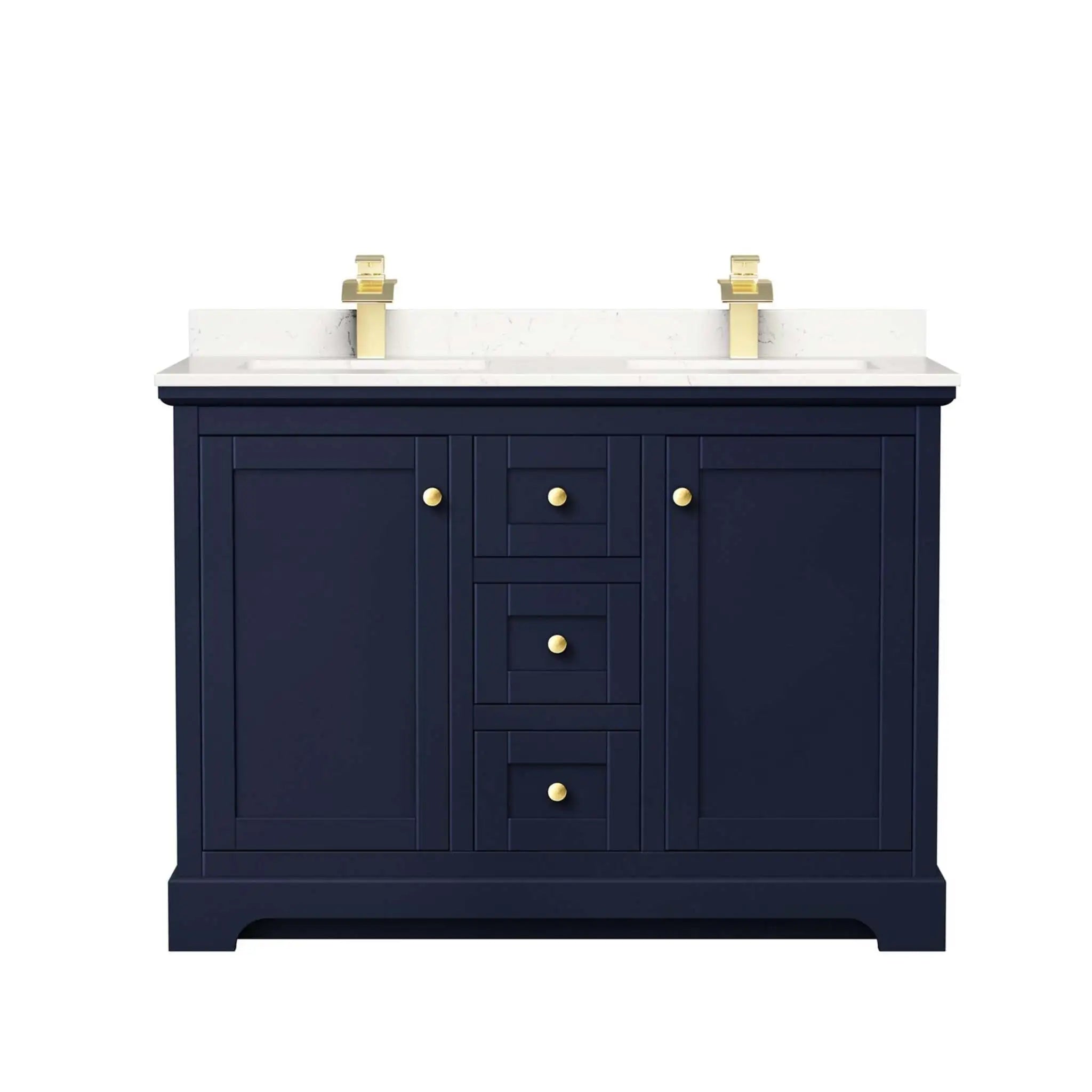 48" Avery Double Bathroom Vanity in Dark Blue with Brushed Gold Trim by Wyndham