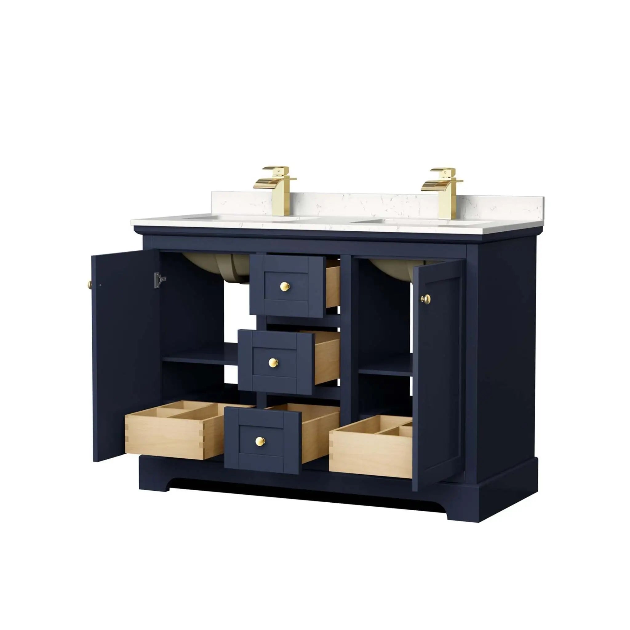 48" Avery Double Bathroom Vanity in Dark Blue with Brushed Gold Trim by Wyndham