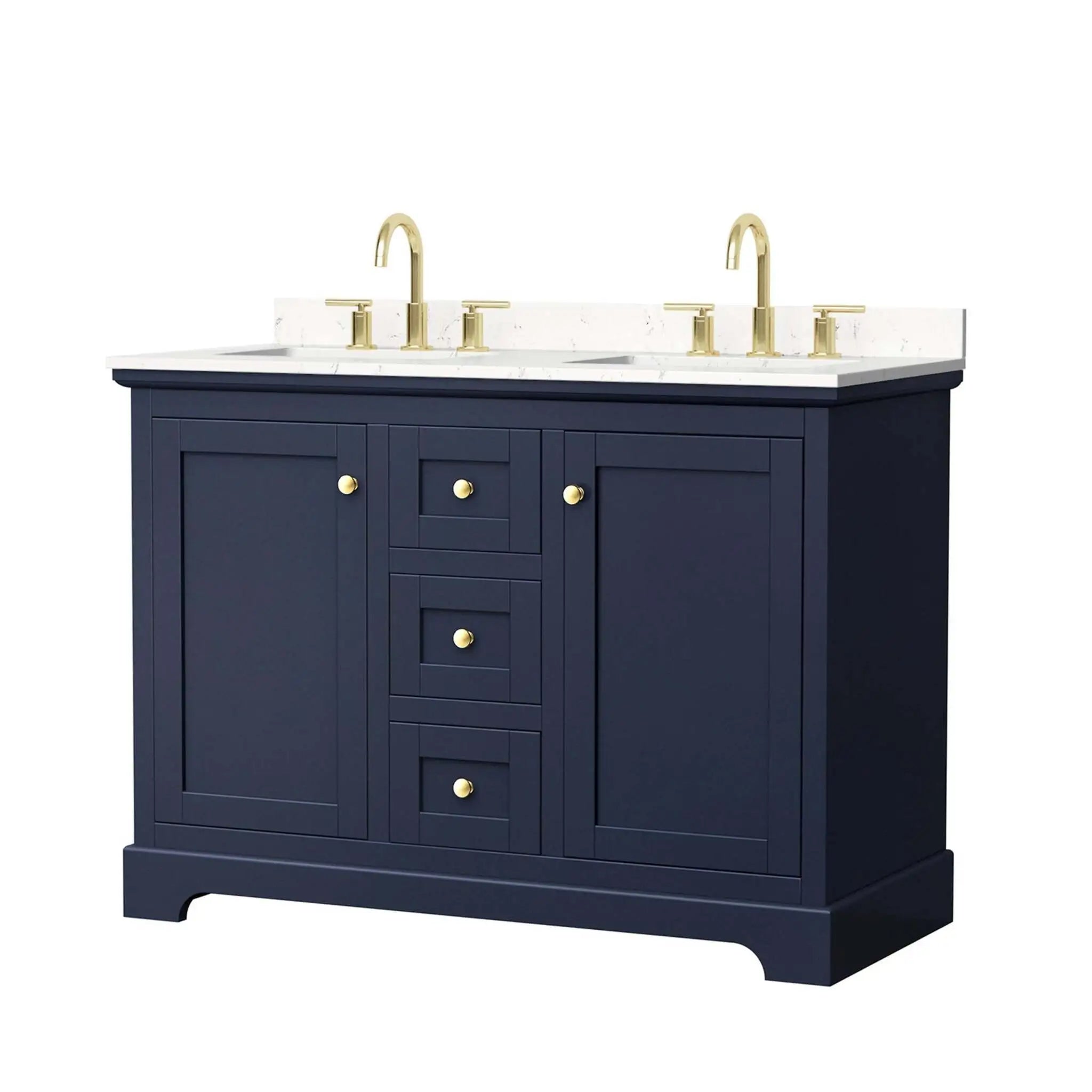 48" Avery Double Bathroom Vanity in Dark Blue with Brushed Gold Trim by Wyndham
