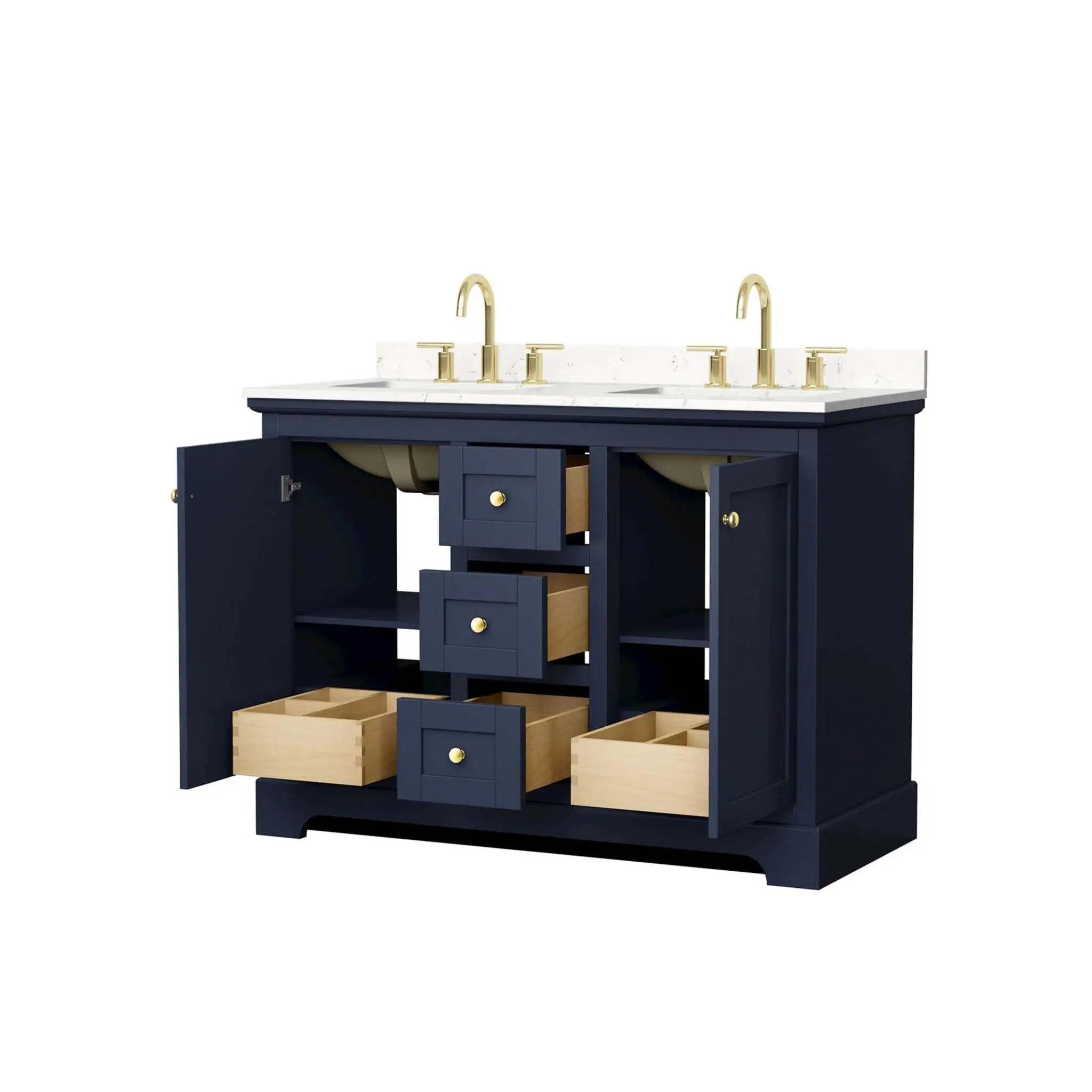 48" Avery Double Bathroom Vanity in Dark Blue with Brushed Gold Trim by Wyndham