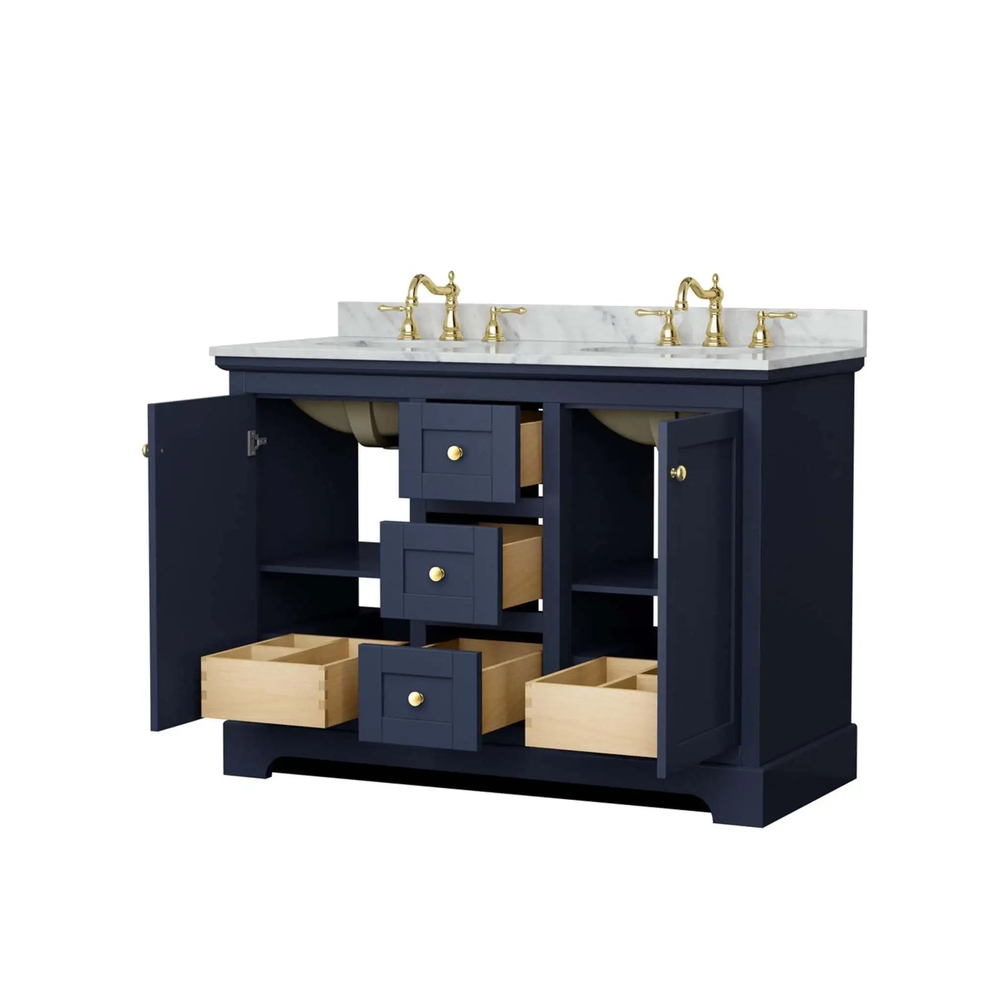 48" Avery Double Bathroom Vanity in Dark Blue with Brushed Gold Trim by Wyndham