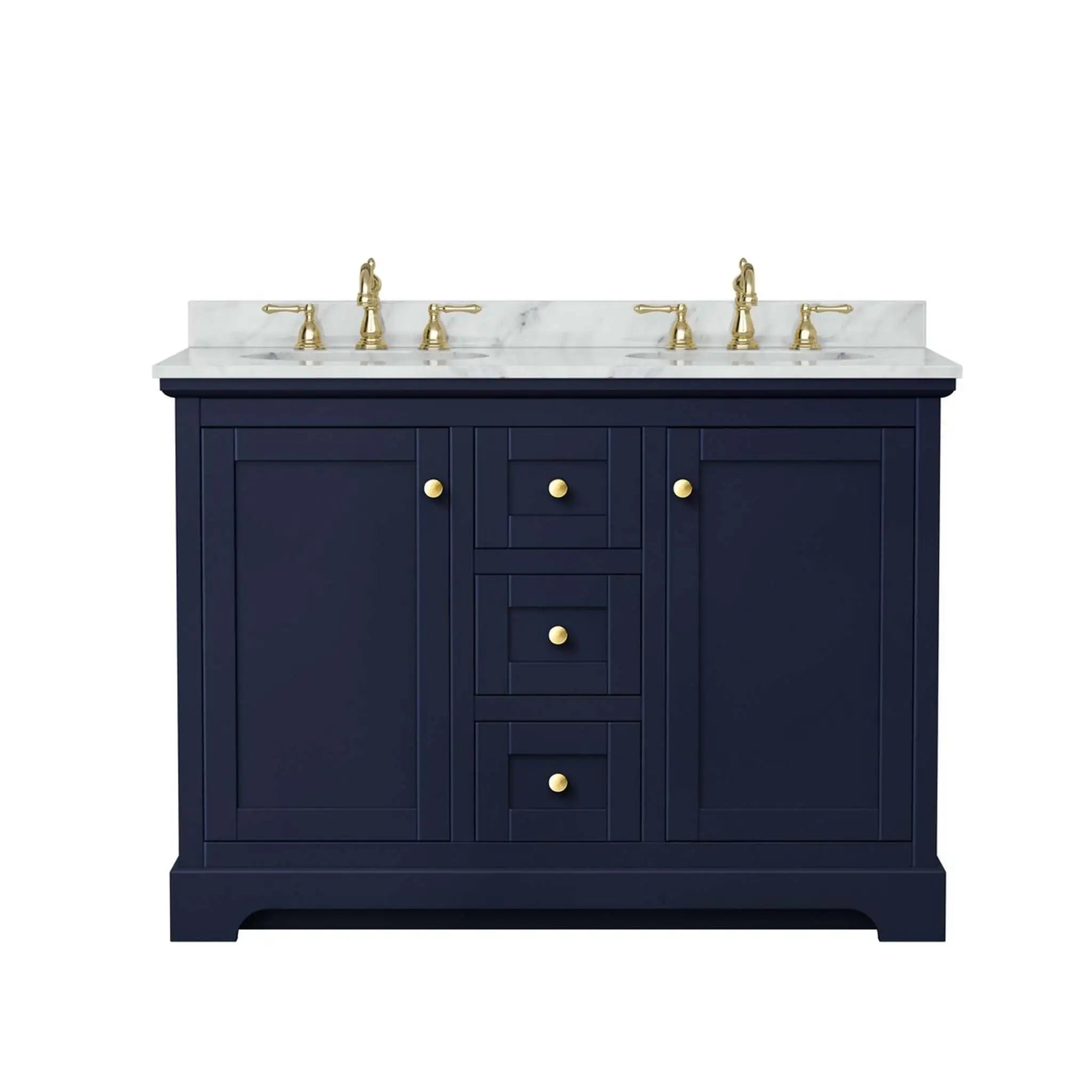 48" Avery Double Bathroom Vanity in Dark Blue with Brushed Gold Trim by Wyndham