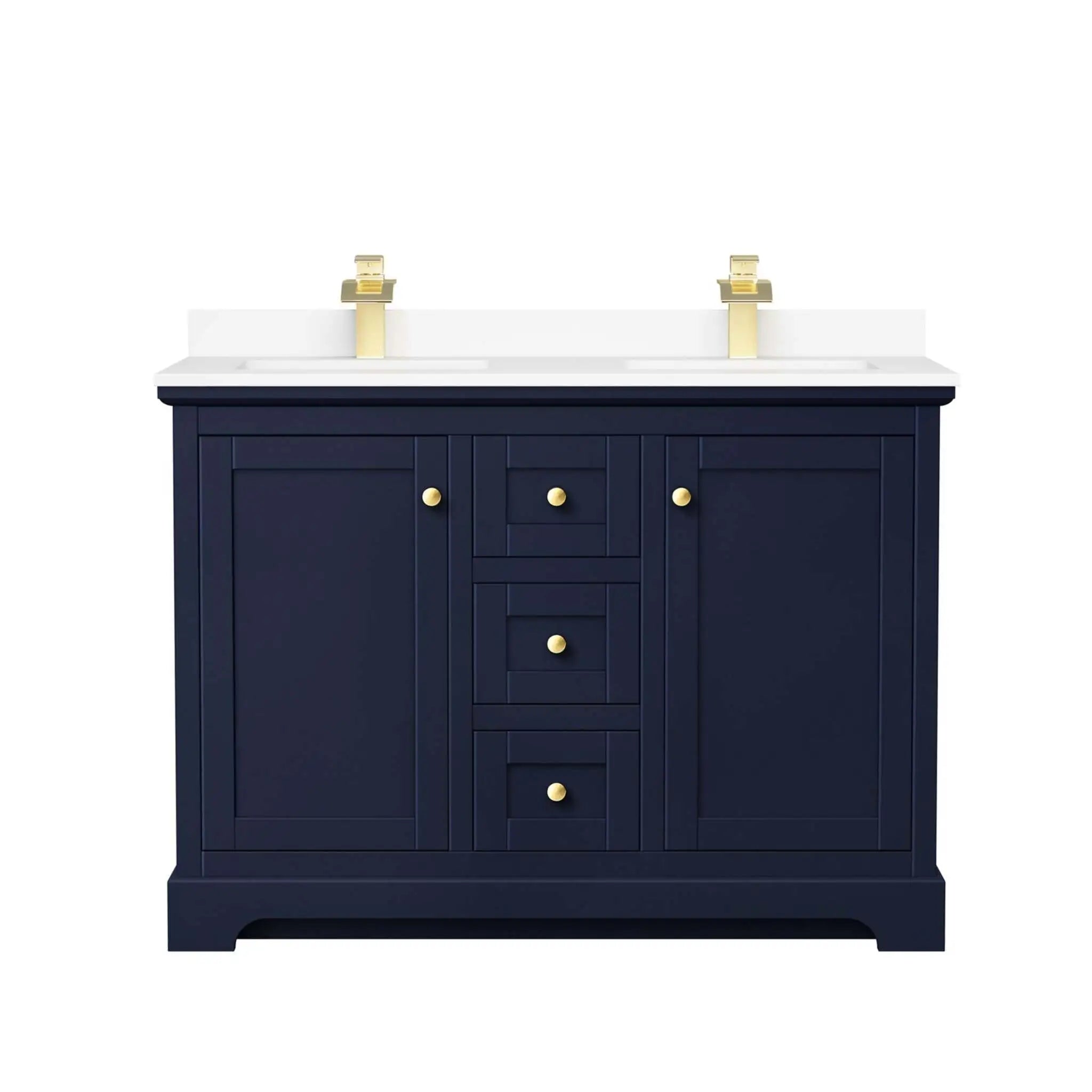 48" Avery Double Bathroom Vanity in Dark Blue with Brushed Gold Trim by Wyndham
