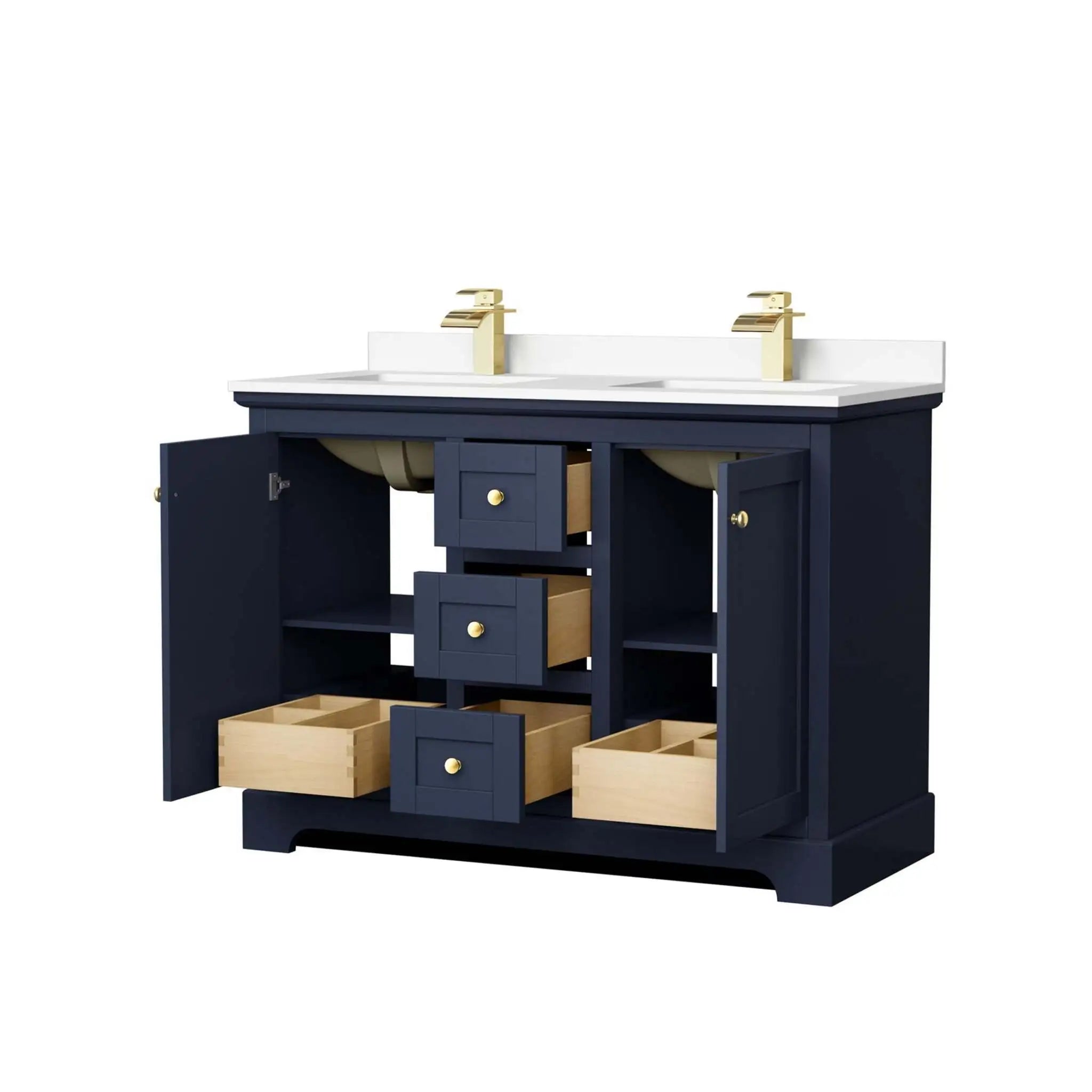 48" Avery Double Bathroom Vanity in Dark Blue with Brushed Gold Trim by Wyndham
