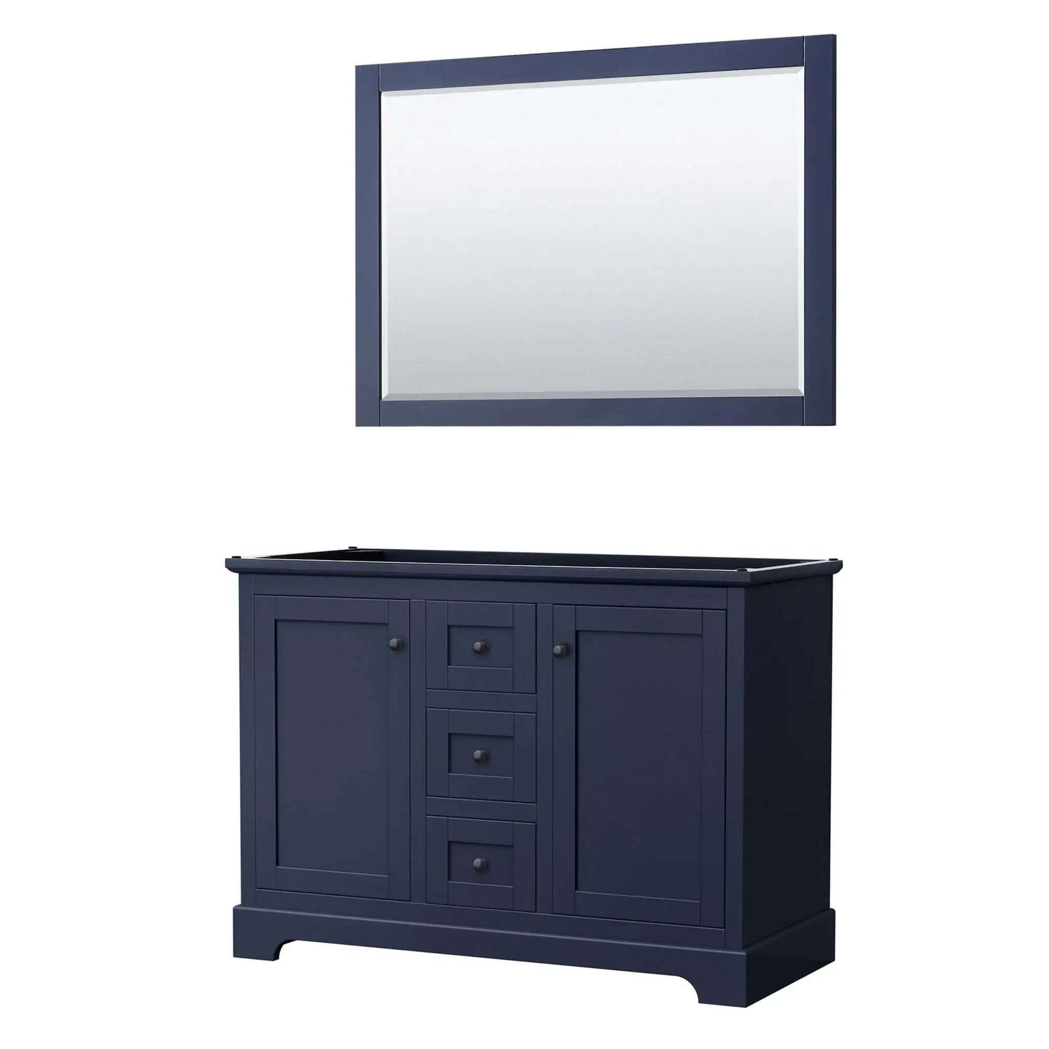 48" Avery Double Bathroom Vanity in Dark Blue with Matte Black Trim & 46" Mirror by Wyndham