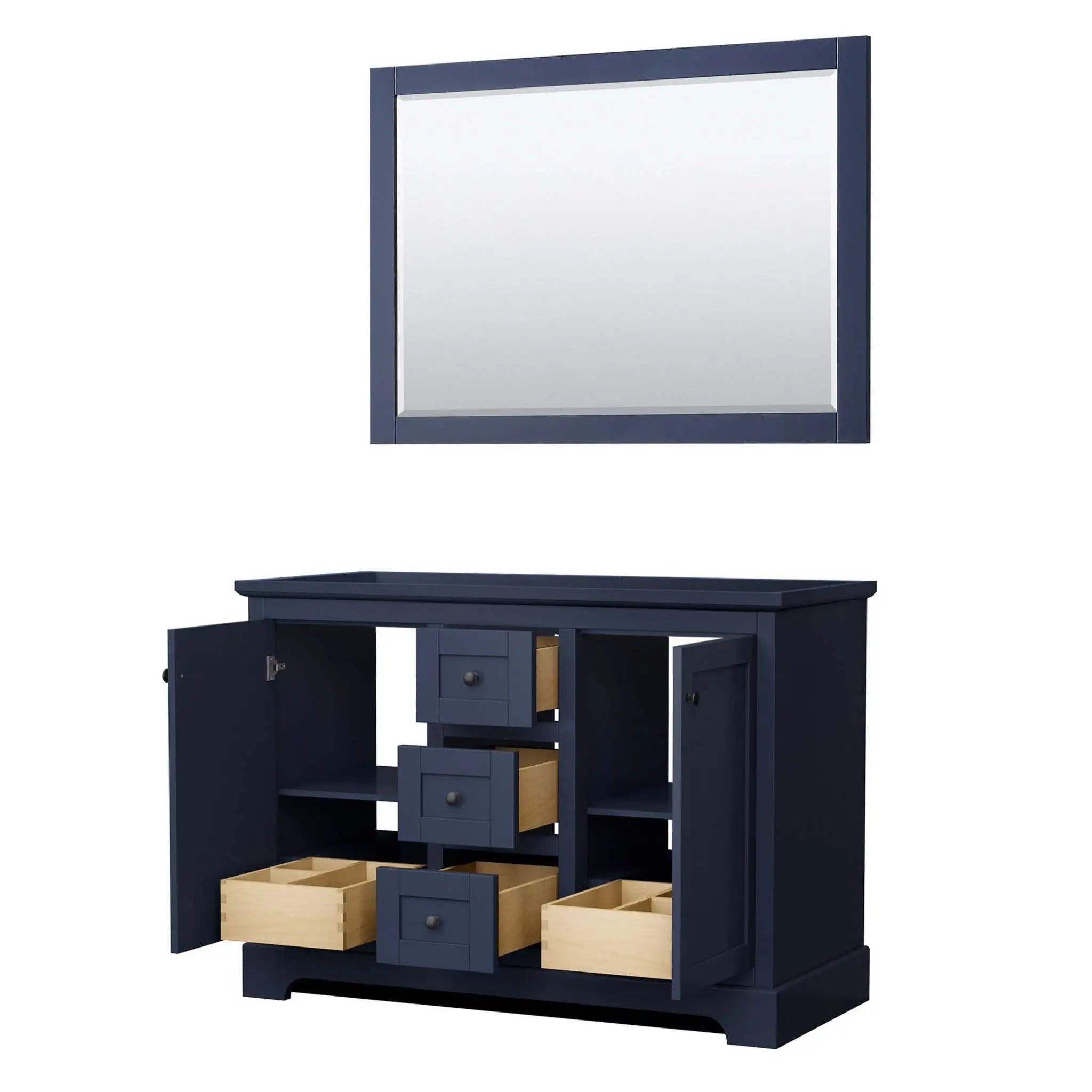 48" Avery Double Bathroom Vanity in Dark Blue with Matte Black Trim & 46" Mirror by Wyndham