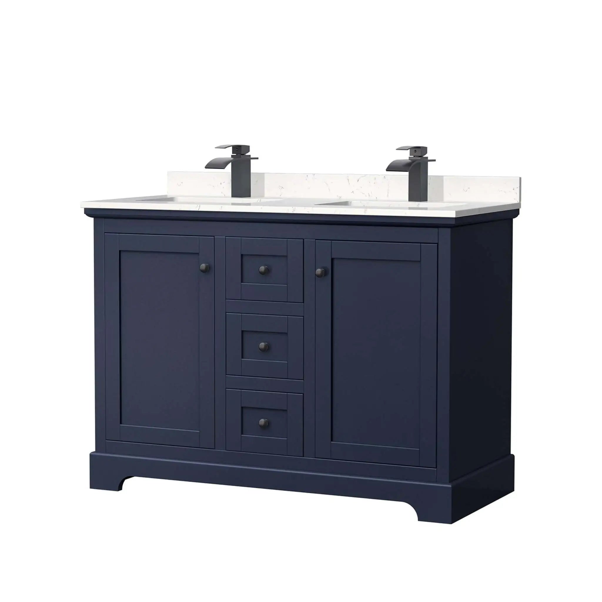 48" Avery Double Bathroom Vanity in Dark Blue with Matte Black Trim by Wyndham