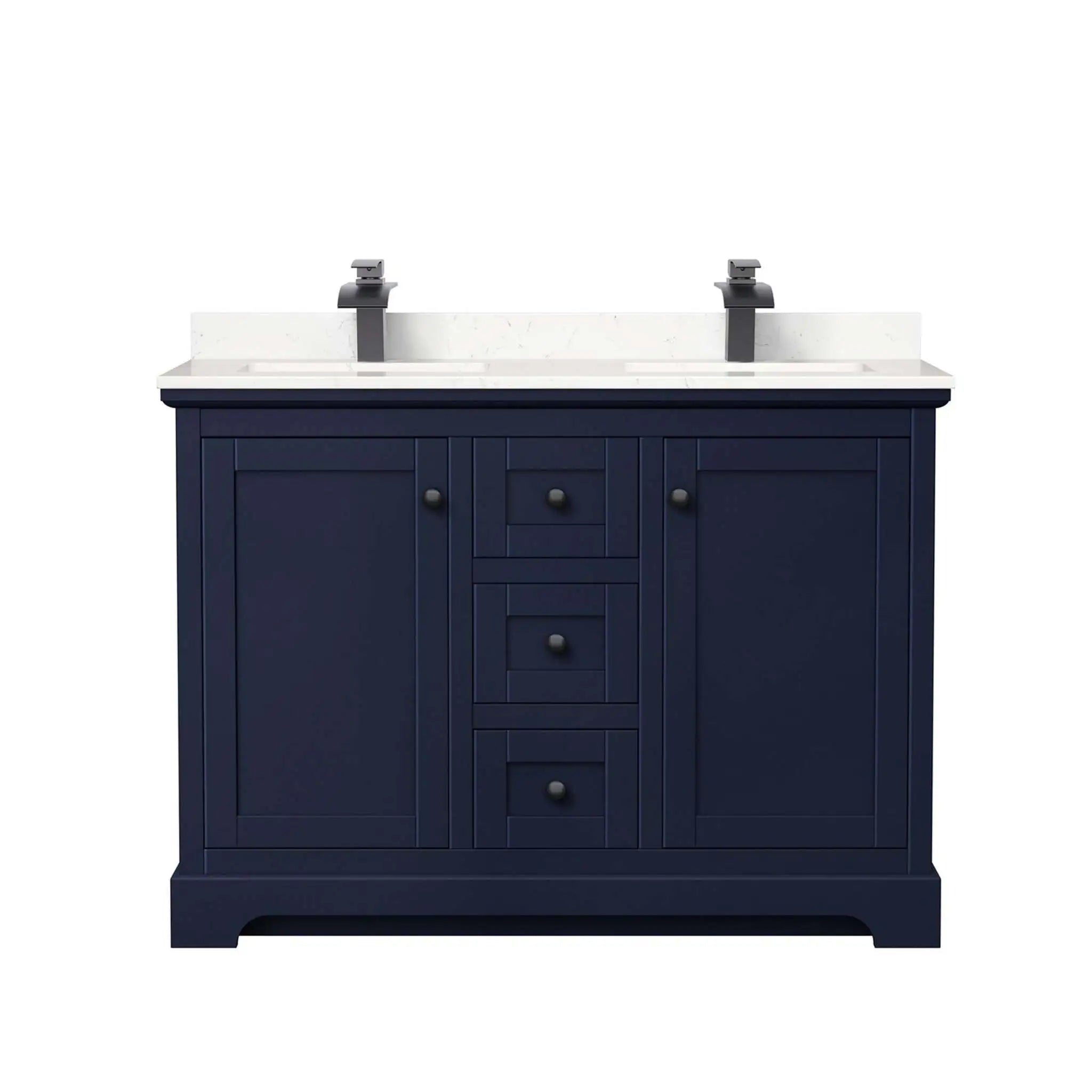 48" Avery Double Bathroom Vanity in Dark Blue with Matte Black Trim by Wyndham