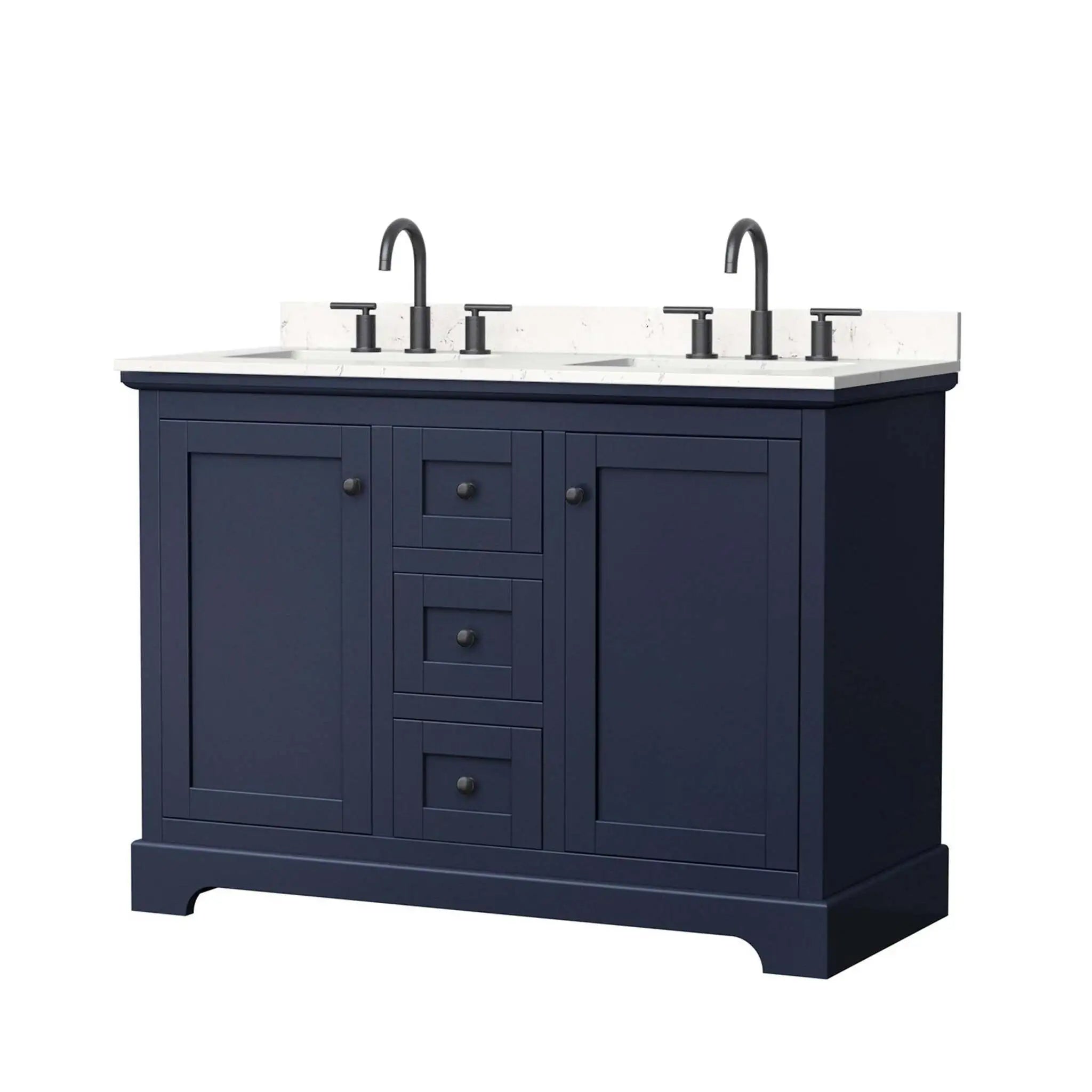 48" Avery Double Bathroom Vanity in Dark Blue with Matte Black Trim by Wyndham