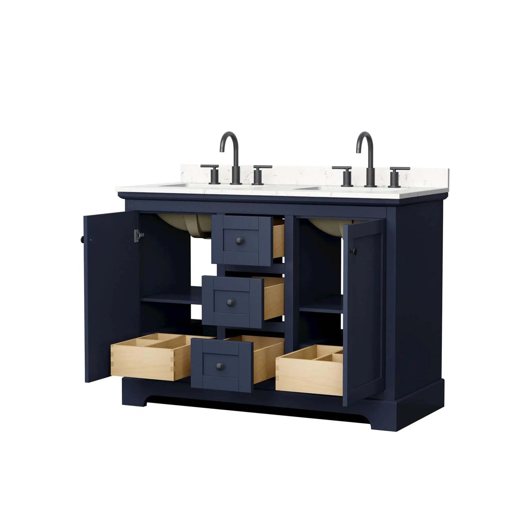 48" Avery Double Bathroom Vanity in Dark Blue with Matte Black Trim by Wyndham