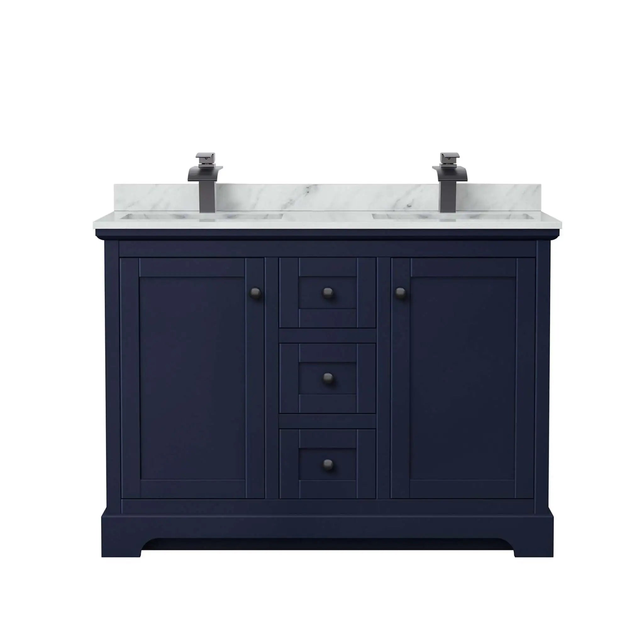 48" Avery Double Bathroom Vanity in Dark Blue with Matte Black Trim by Wyndham