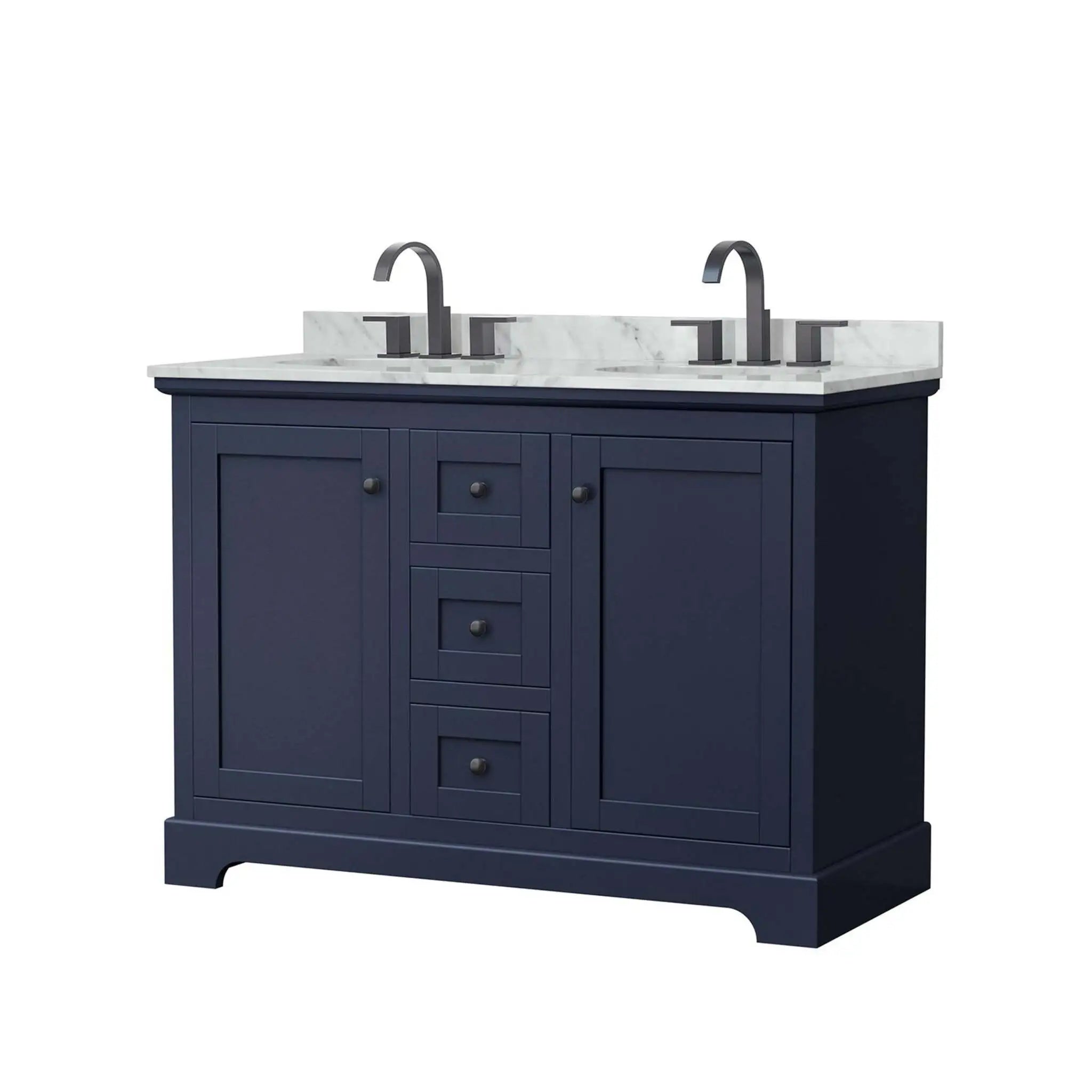 48" Avery Double Bathroom Vanity in Dark Blue with Matte Black Trim by Wyndham