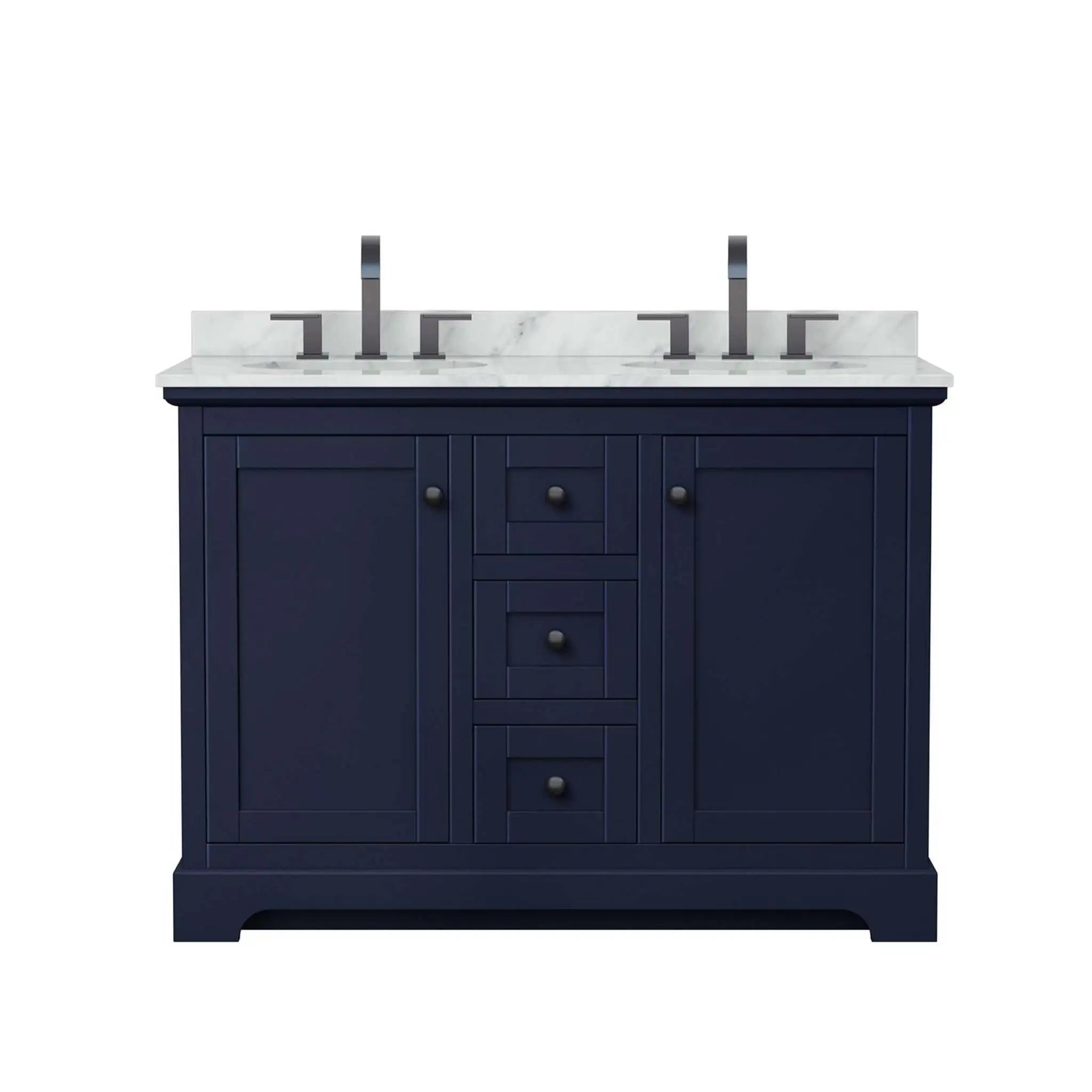 48" Avery Double Bathroom Vanity in Dark Blue with Matte Black Trim by Wyndham