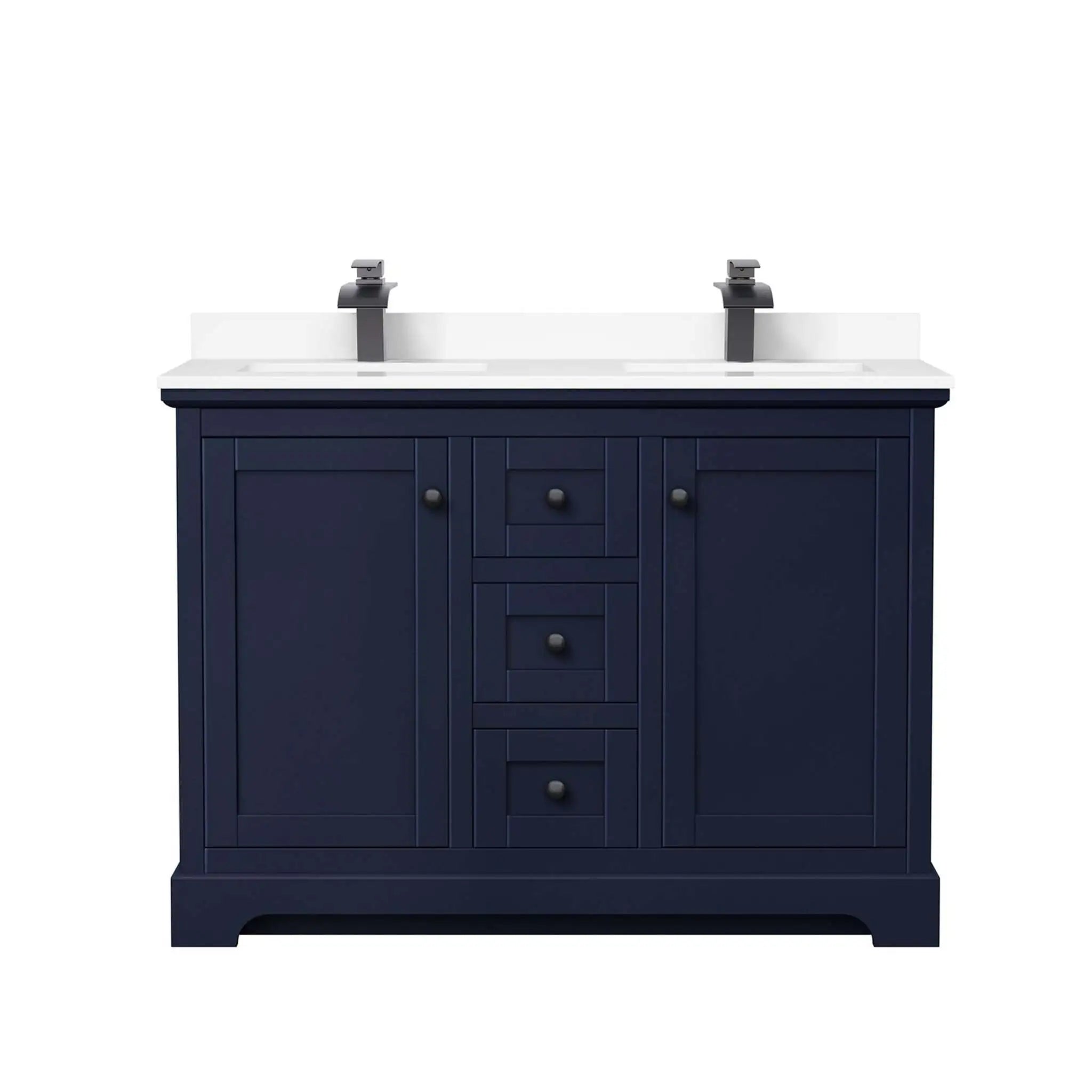 48" Avery Double Bathroom Vanity in Dark Blue with Matte Black Trim by Wyndham