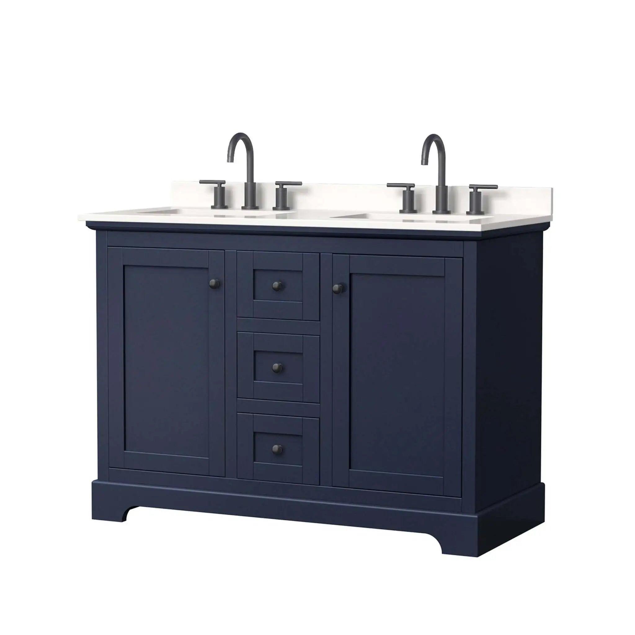 48" Avery Double Bathroom Vanity in Dark Blue with Matte Black Trim by Wyndham