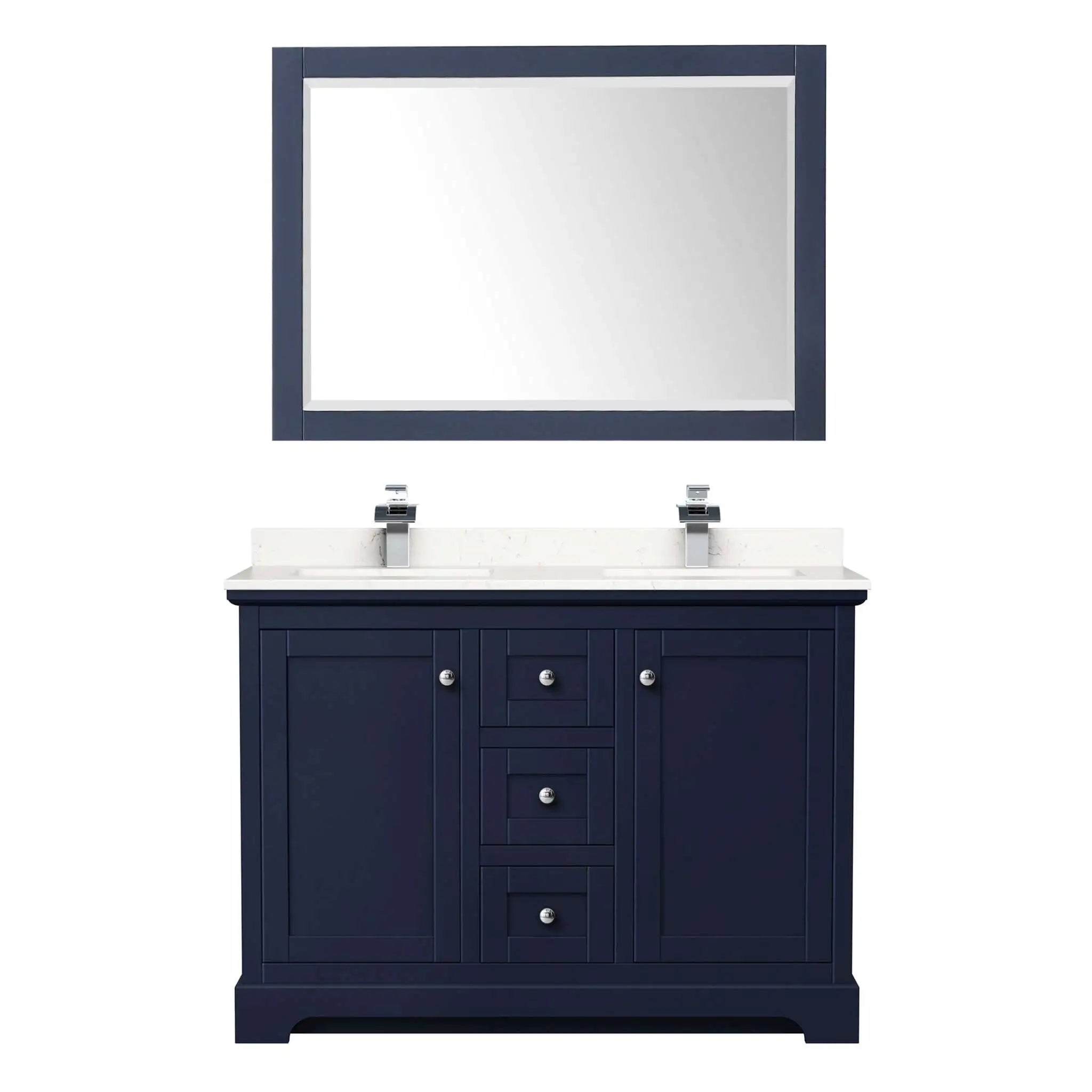 48" Avery Double Bathroom Vanity in Dark Blue with Polished Chrome Trim & 46" Mirror by Wyndham