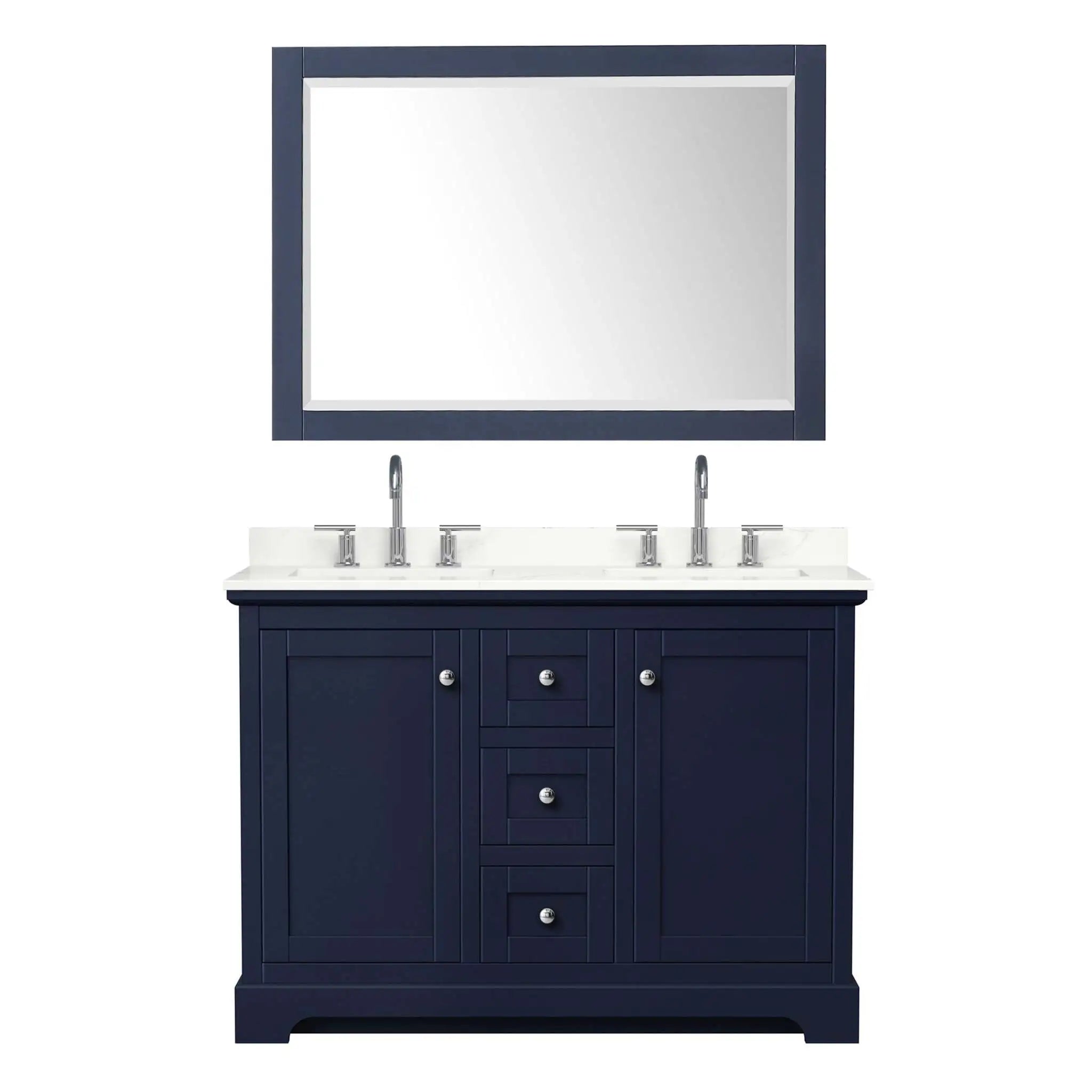 48" Avery Double Bathroom Vanity in Dark Blue with Polished Chrome Trim & 46" Mirror by Wyndham