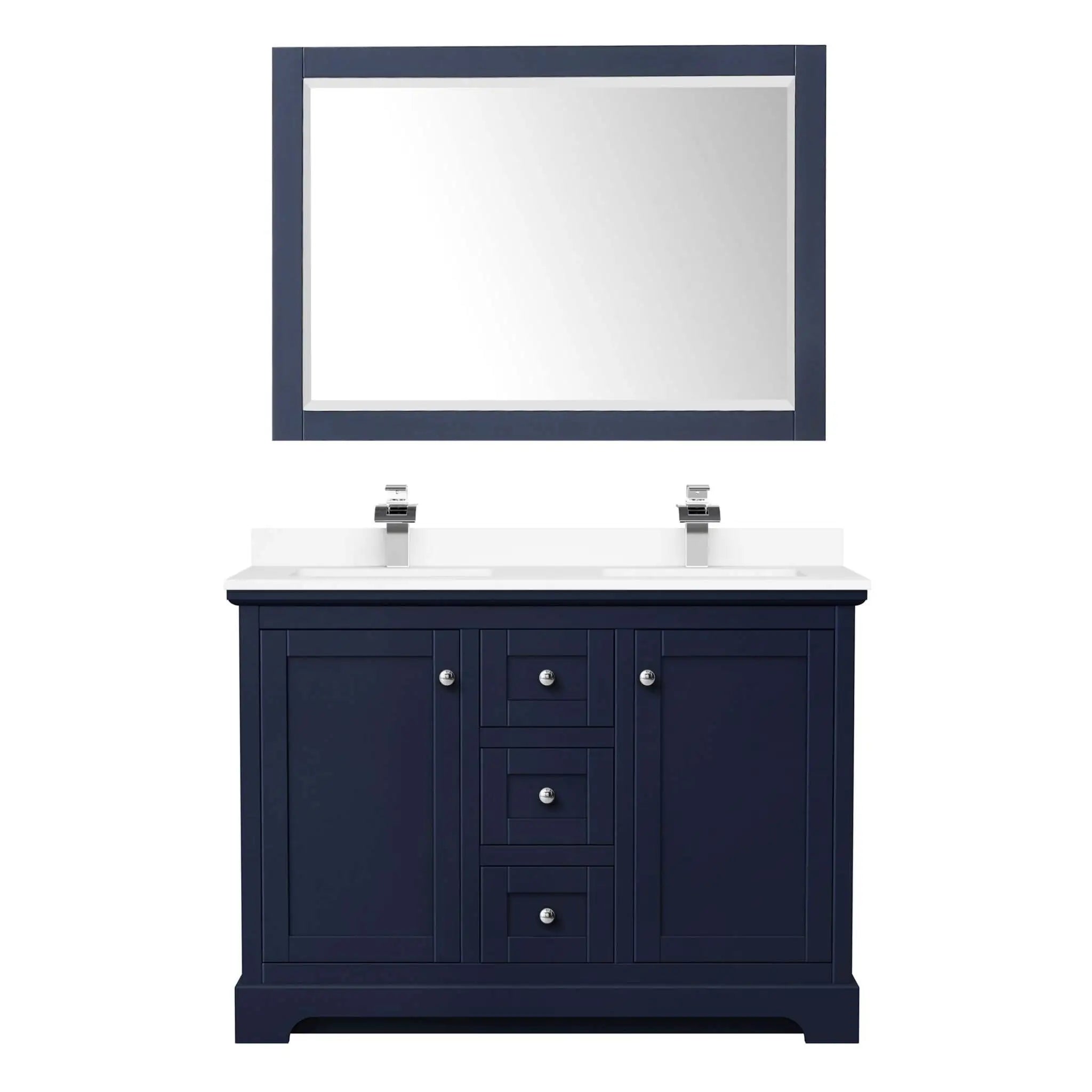 48" Avery Double Bathroom Vanity in Dark Blue with Polished Chrome Trim & 46" Mirror by Wyndham