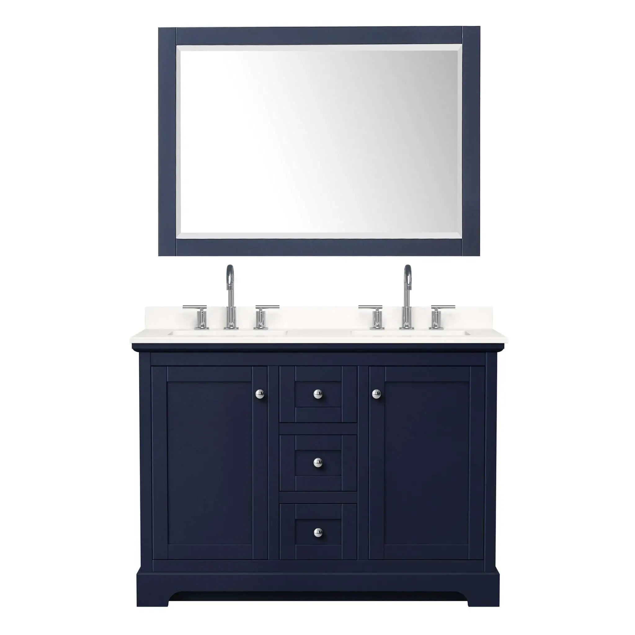 48" Avery Double Bathroom Vanity in Dark Blue with Polished Chrome Trim & 46" Mirror by Wyndham