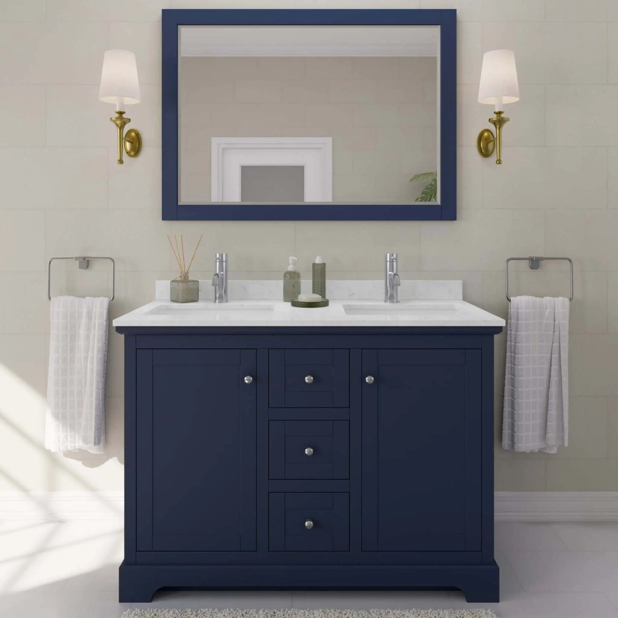 48" Avery Double Bathroom Vanity in Dark Blue with Polished Chrome Trim by Wyndham