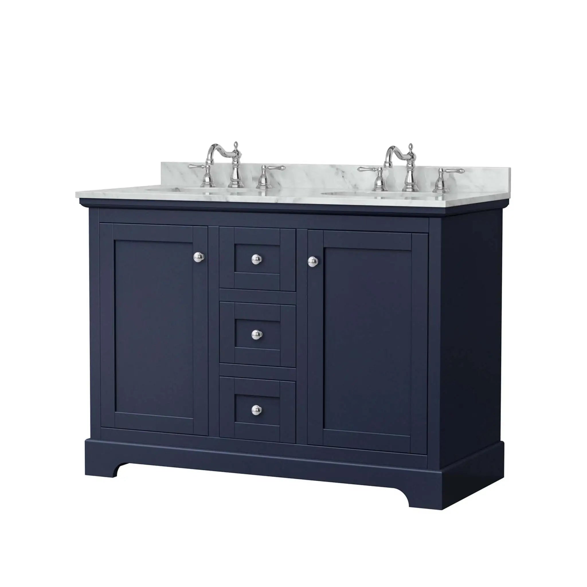 48" Avery Double Bathroom Vanity in Dark Blue with Polished Chrome Trim by Wyndham