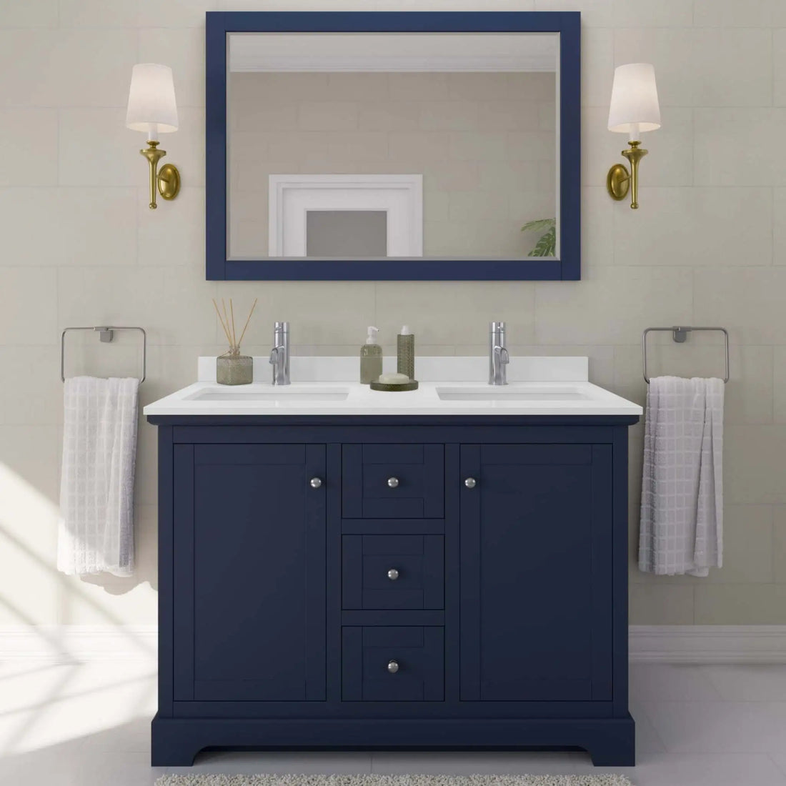 48" Avery Double Bathroom Vanity in Dark Blue with Polished Chrome Trim by Wyndham