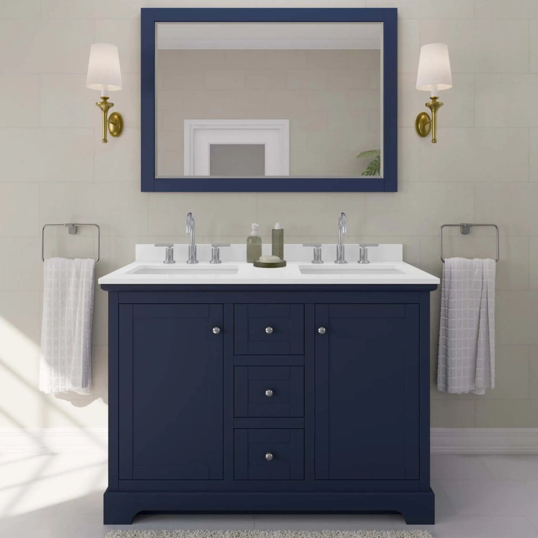 48" Avery Double Bathroom Vanity in Dark Blue with Polished Chrome Trim by Wyndham