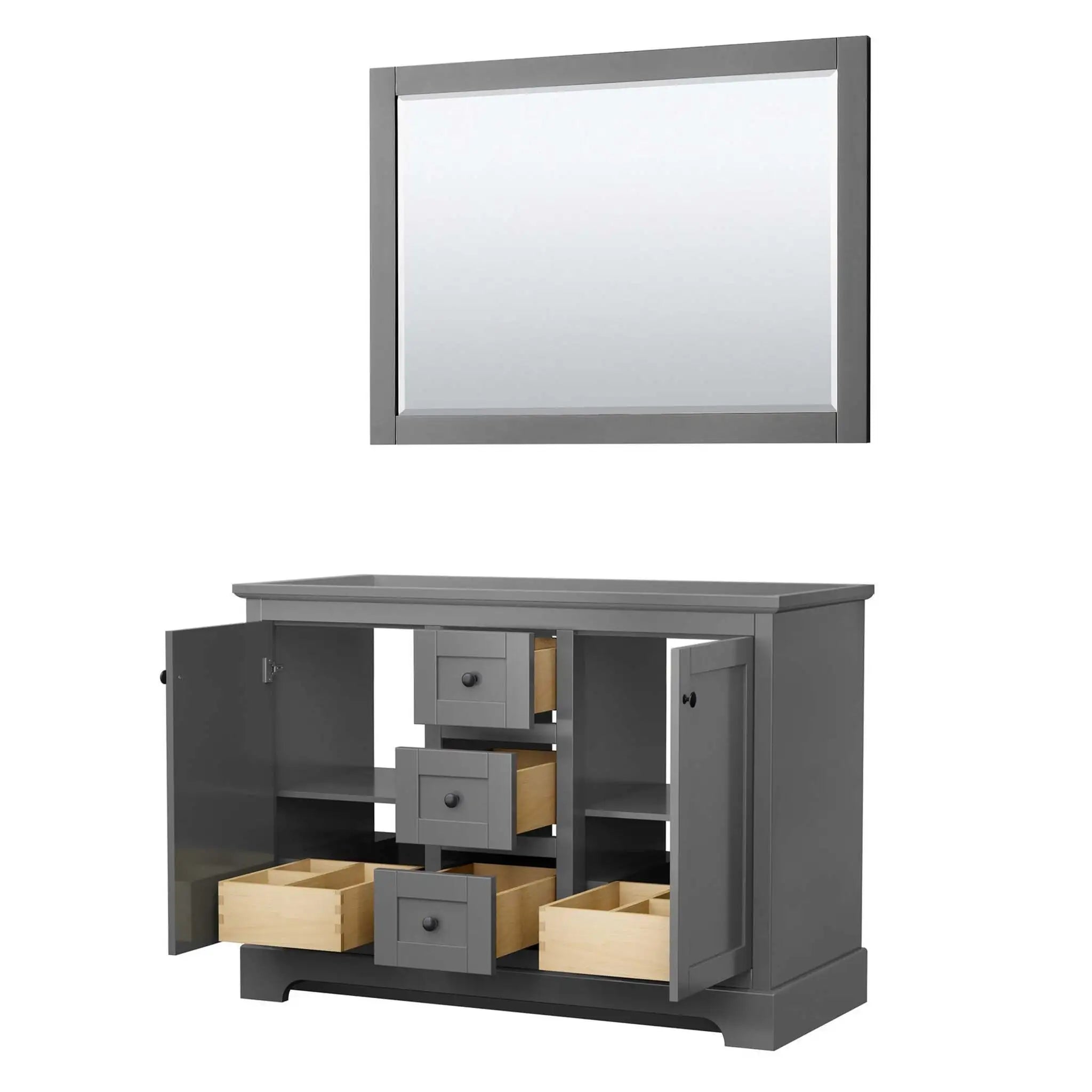 48" Avery Double Bathroom Vanity in Dark Gray with Matte Black Trim & 46" Mirror by Wyndham