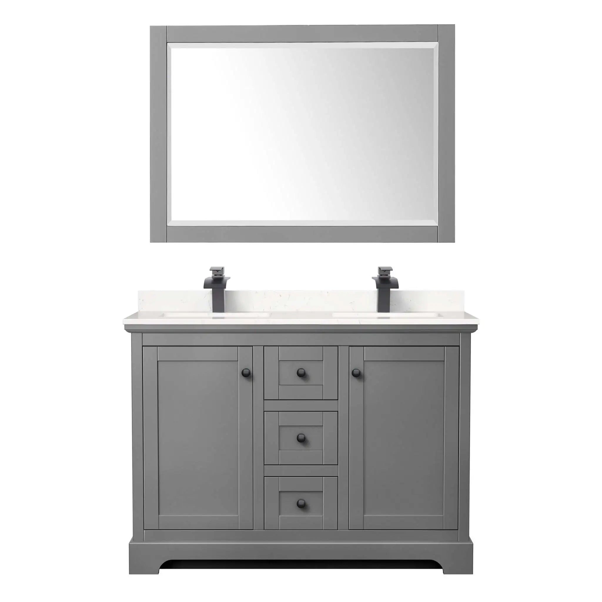 48" Avery Double Bathroom Vanity in Dark Gray with Matte Black Trim & 46" Mirror by Wyndham
