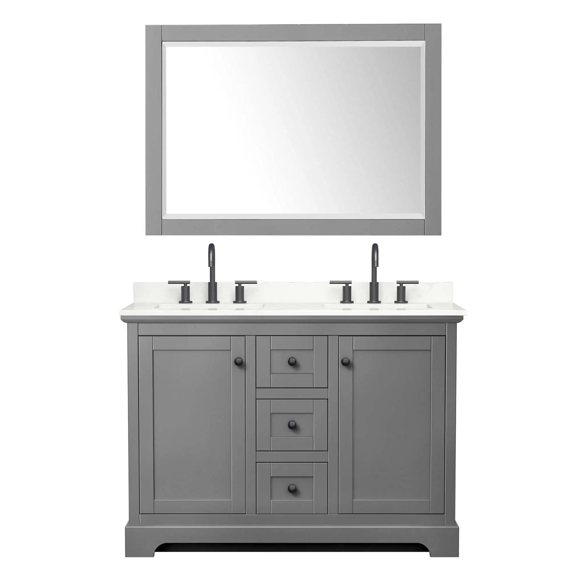 48" Avery Double Bathroom Vanity in Dark Gray with Matte Black Trim & 46" Mirror by Wyndham