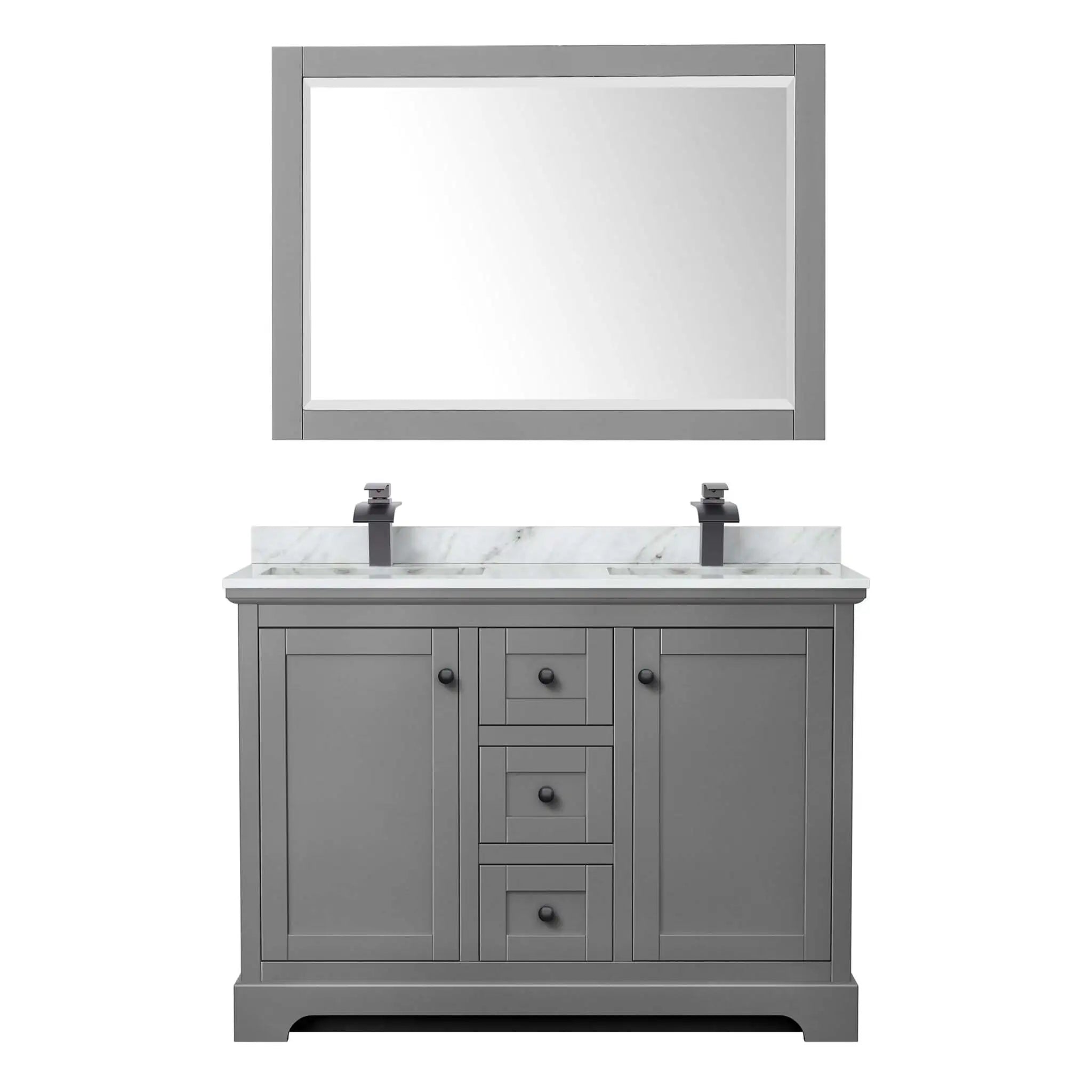 48" Avery Double Bathroom Vanity in Dark Gray with Matte Black Trim & 46" Mirror by Wyndham