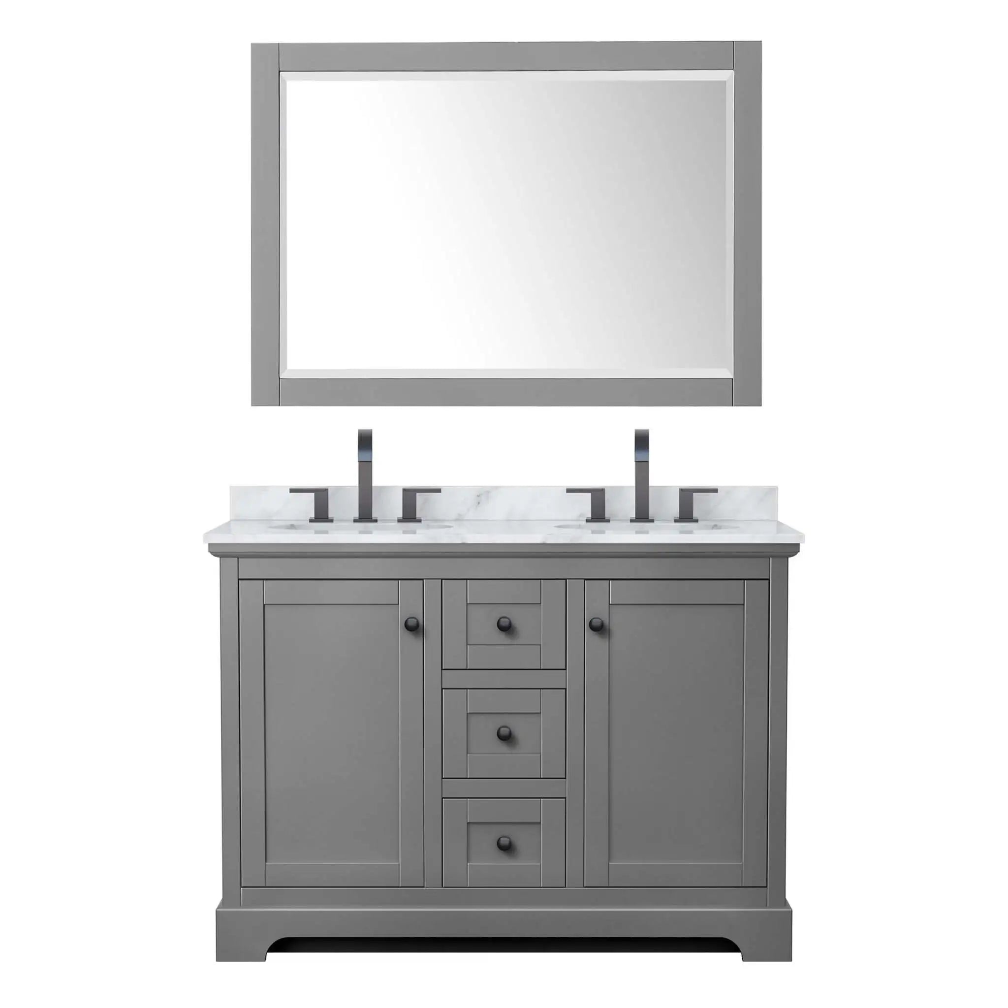 48" Avery Double Bathroom Vanity in Dark Gray with Matte Black Trim & 46" Mirror by Wyndham
