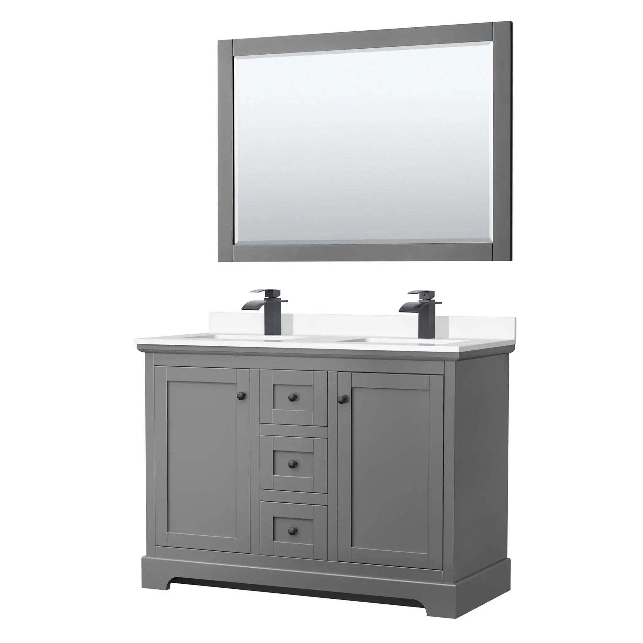 48" Avery Double Bathroom Vanity in Dark Gray with Matte Black Trim & 46" Mirror by Wyndham