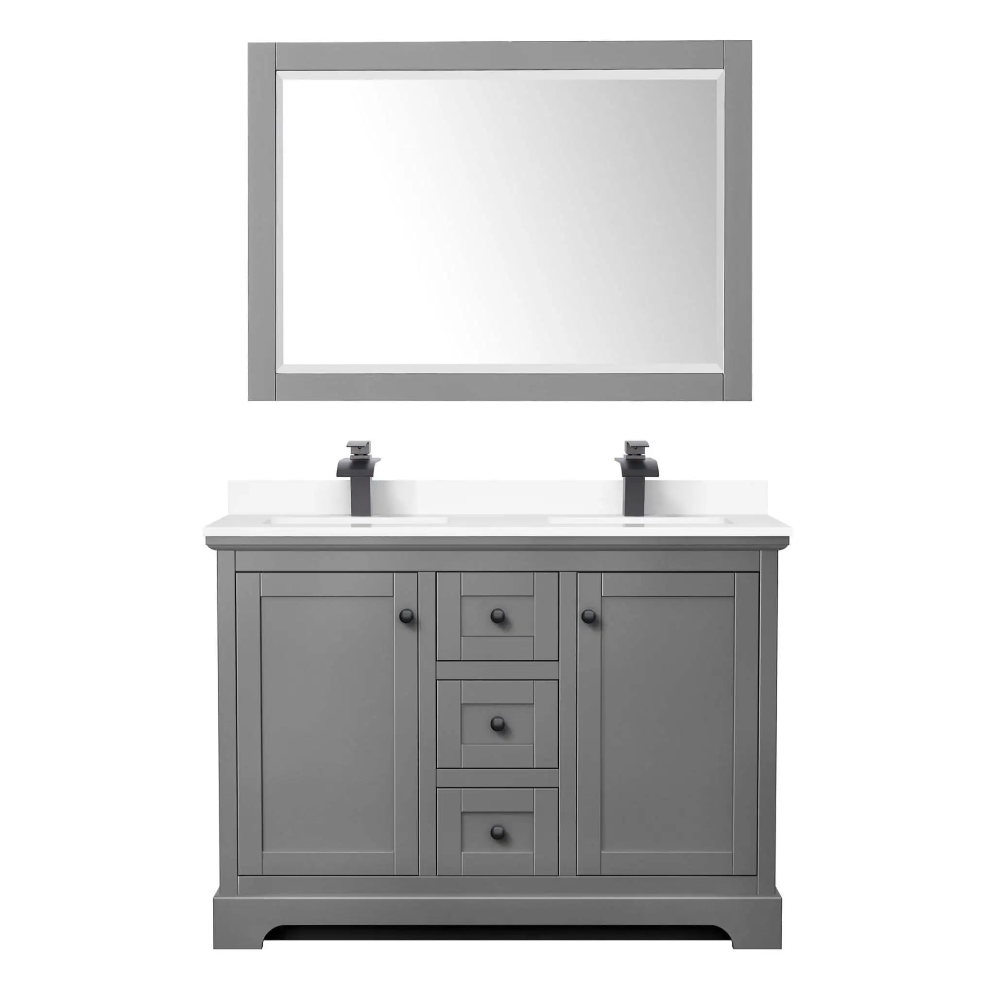 48" Avery Double Bathroom Vanity in Dark Gray with Matte Black Trim & 46" Mirror by Wyndham