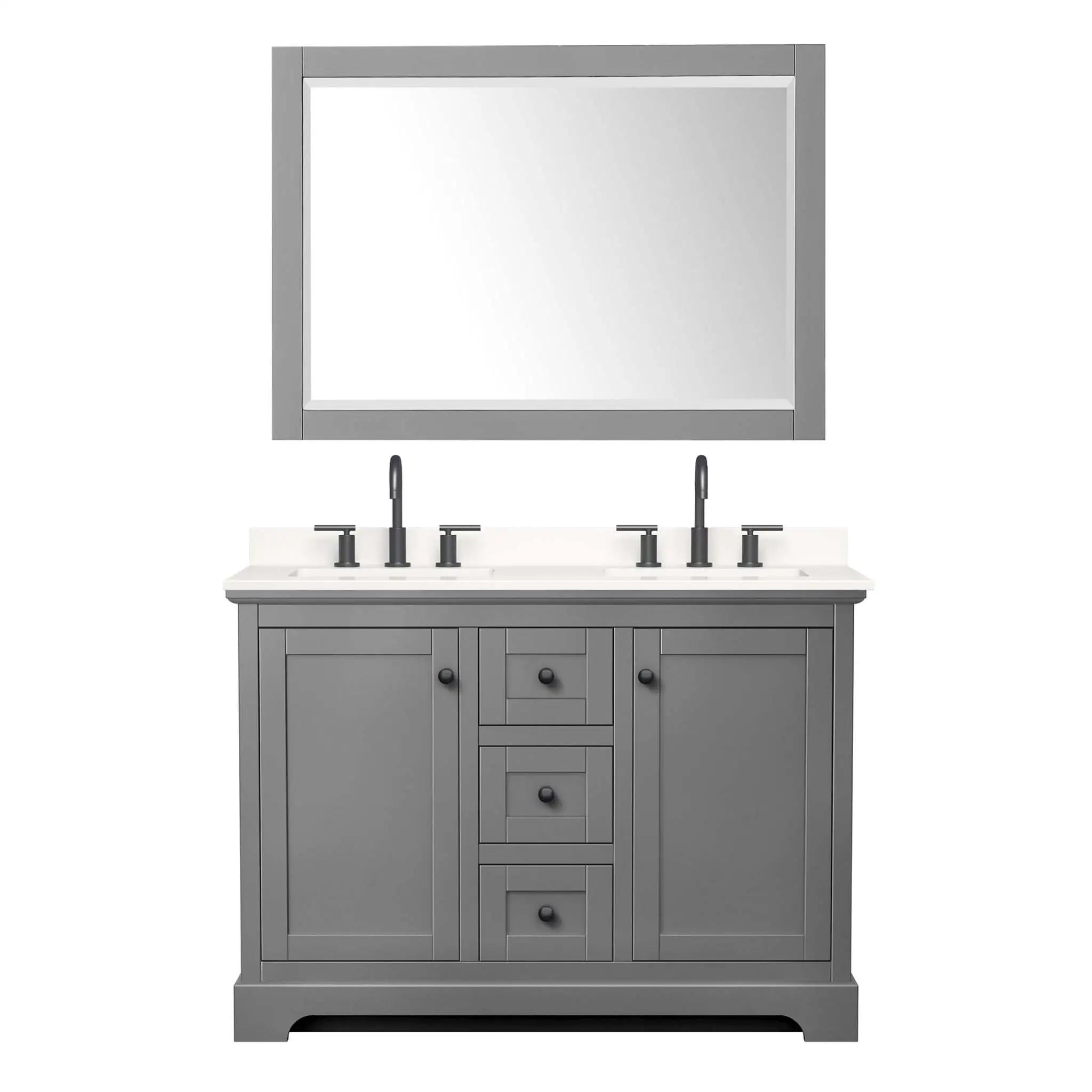 48" Avery Double Bathroom Vanity in Dark Gray with Matte Black Trim & 46" Mirror by Wyndham