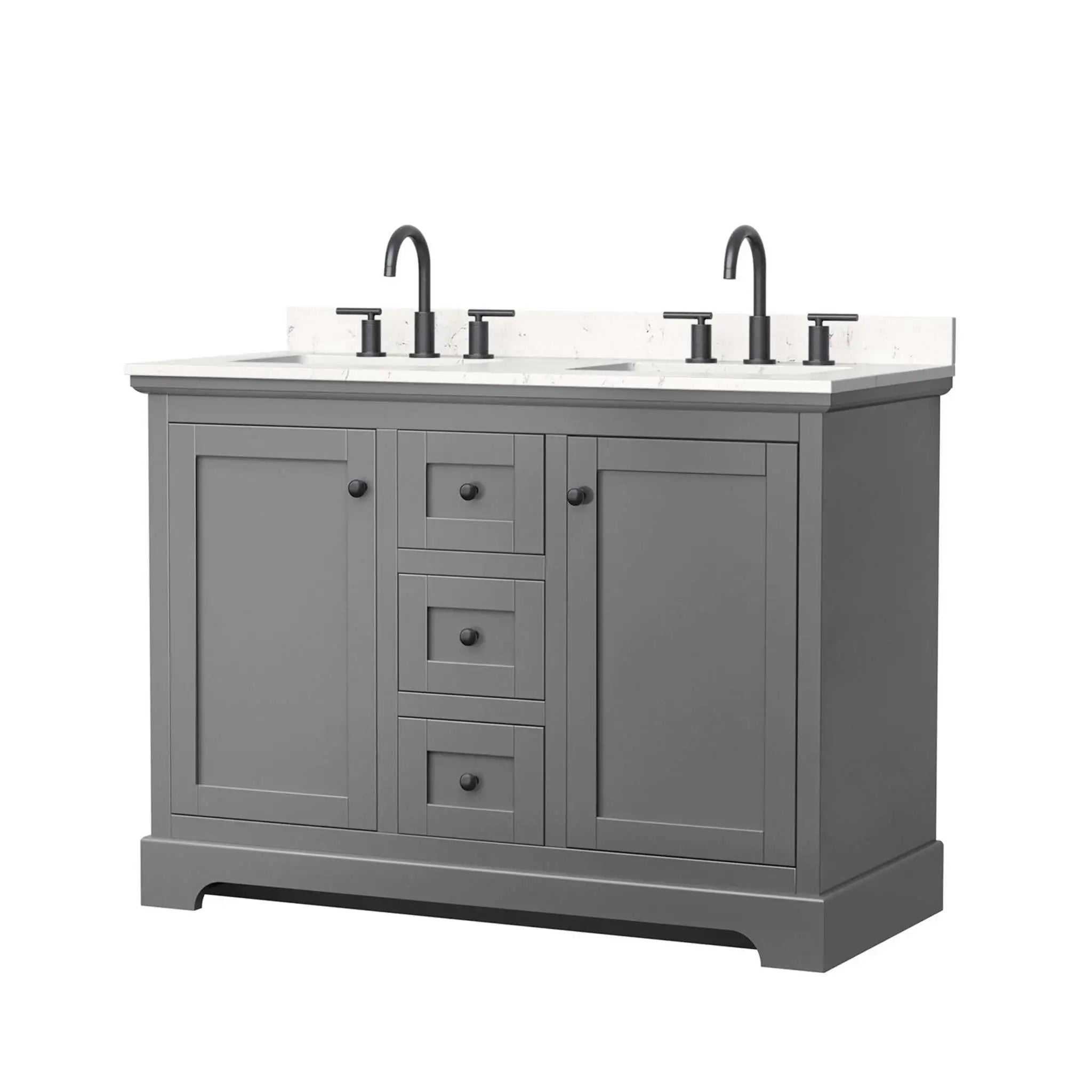 48" Avery Double Bathroom Vanity in Dark Gray with Matte Black Trim by Wyndham