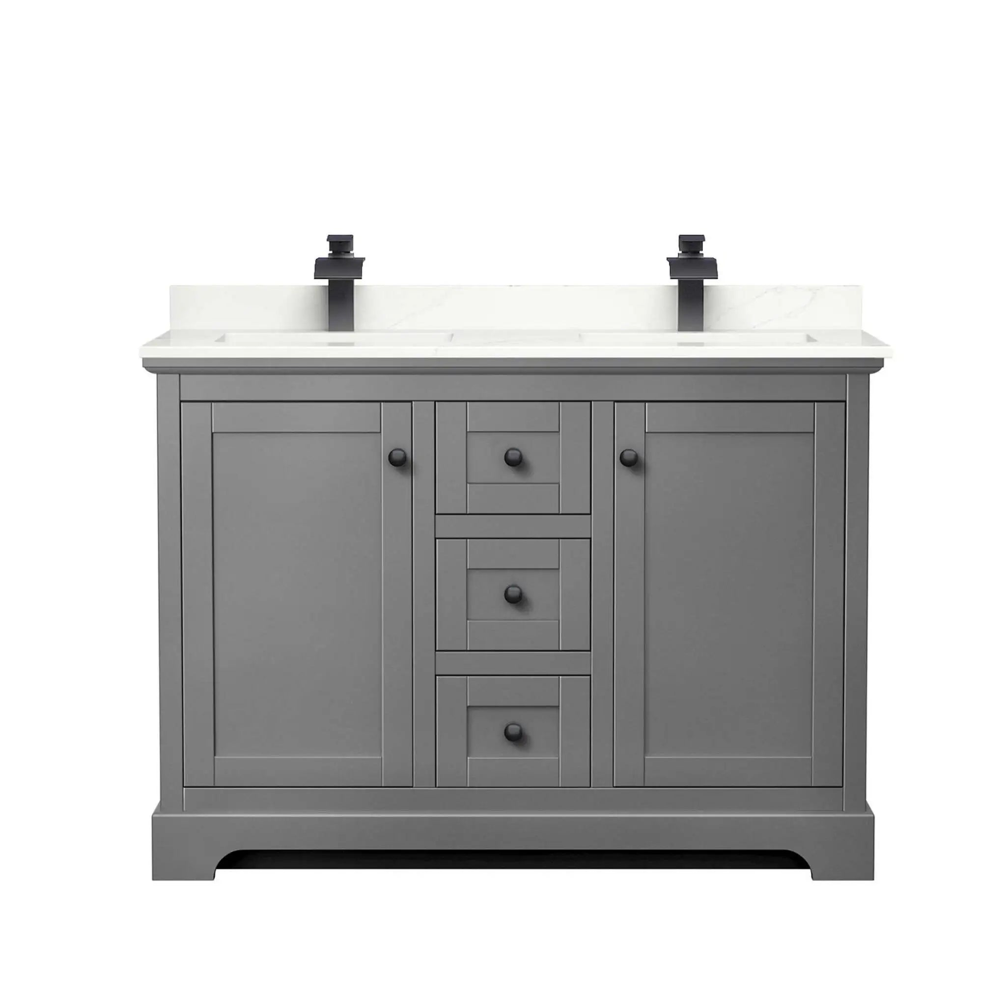 48" Avery Double Bathroom Vanity in Dark Gray with Matte Black Trim by Wyndham