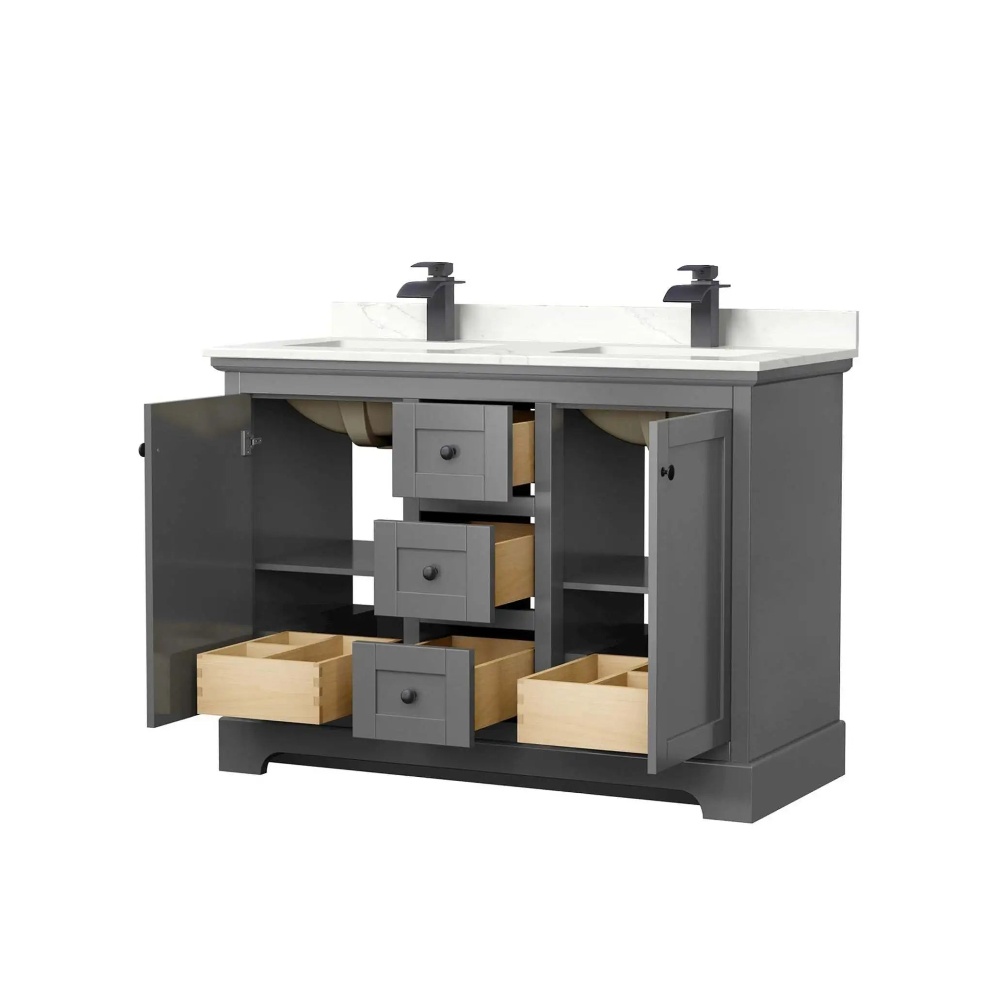 48" Avery Double Bathroom Vanity in Dark Gray with Matte Black Trim by Wyndham