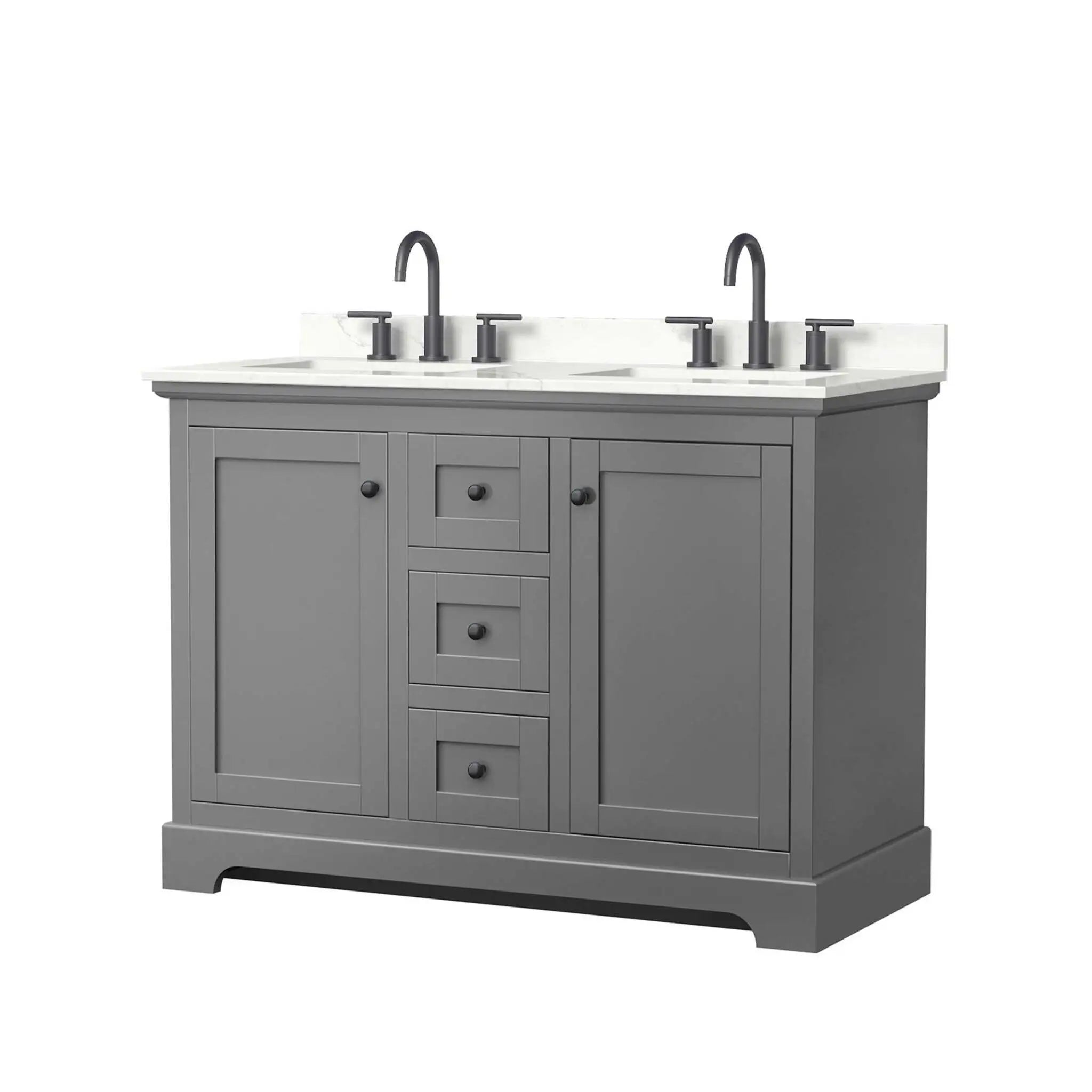 48" Avery Double Bathroom Vanity in Dark Gray with Matte Black Trim by Wyndham
