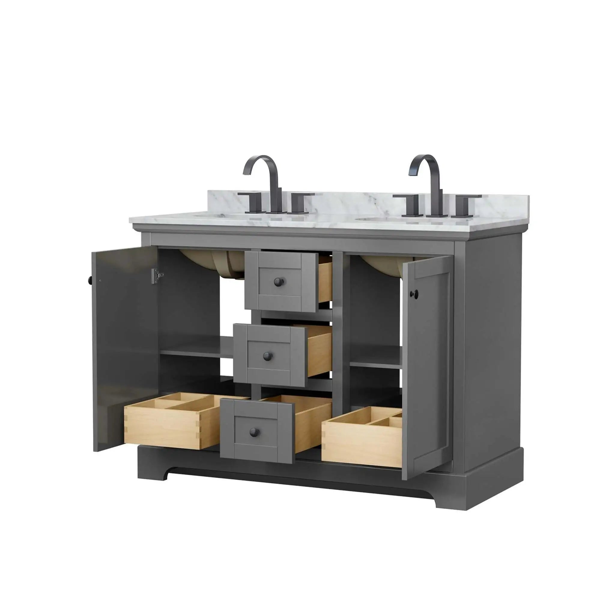 48" Avery Double Bathroom Vanity in Dark Gray with Matte Black Trim by Wyndham